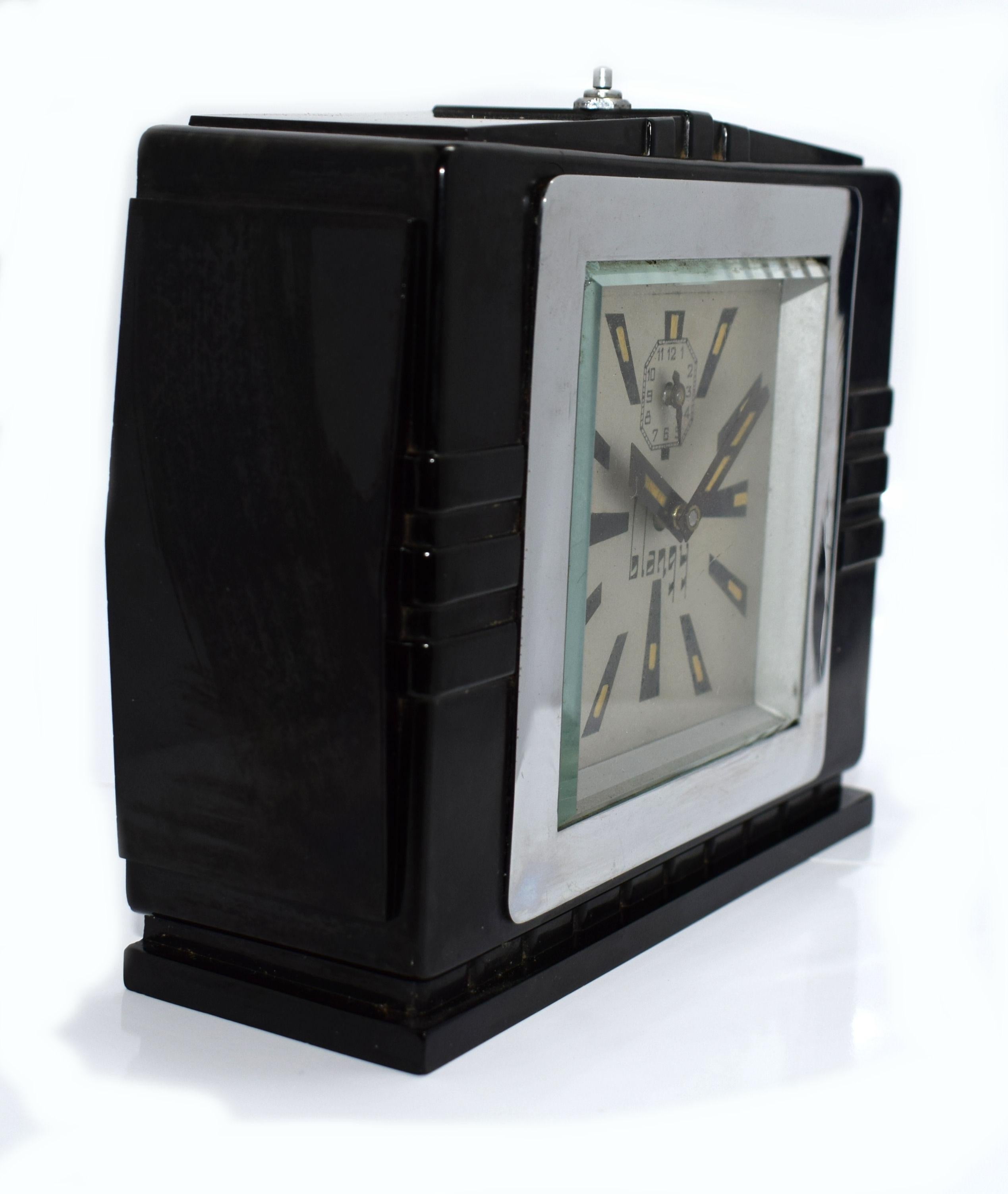 20th Century 1930s Art Deco Black Bakelite Clock By Blangy