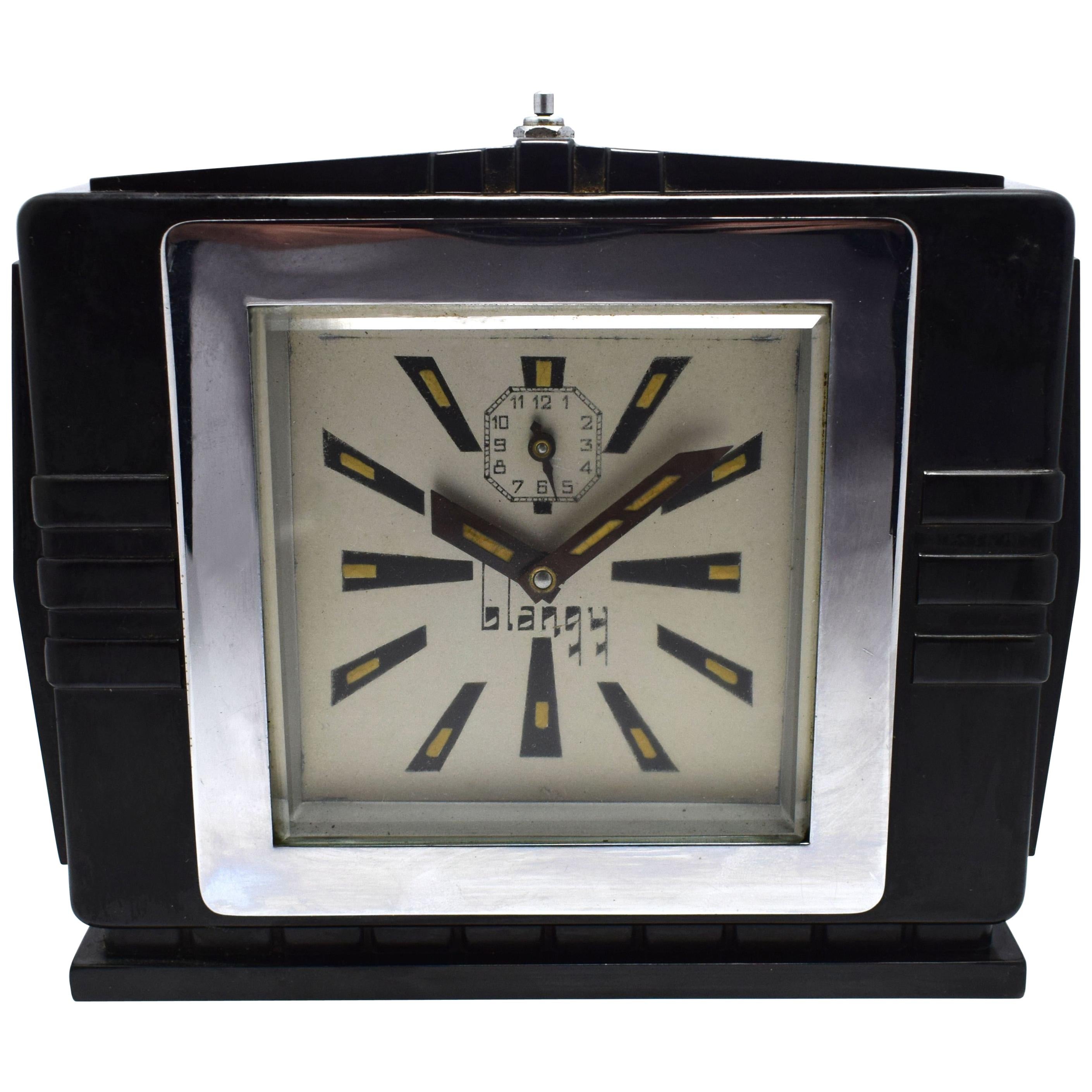 1930s Art Deco Black Bakelite Clock By Blangy