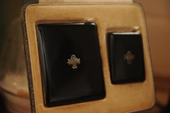 1930s Art Deco Black Lacquer and Chrome Cigarette Set with Case and Match Case