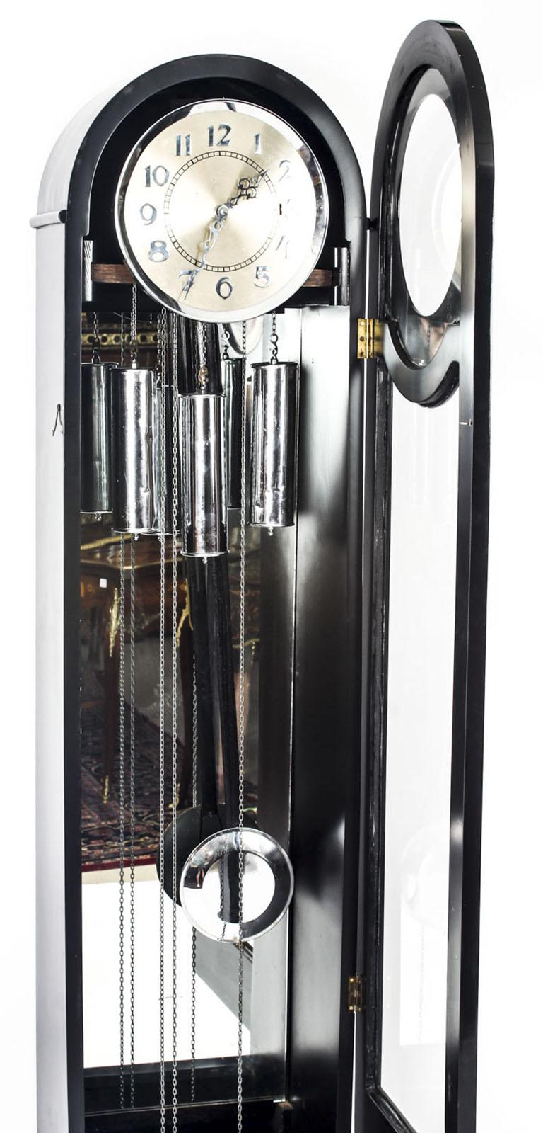 1930s Art Deco Black Lacquer Chiming Longcase Clock at 1stDibs 1930s