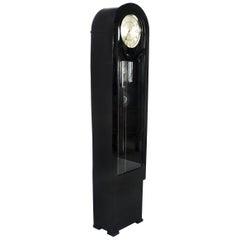 Vintage 1930s Art Deco Black Lacquer Chiming Longcase Clock