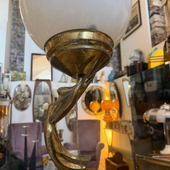 1930s Art Deco Black Marble, Gilded Metal and Milk Glass Italian Table Lamp