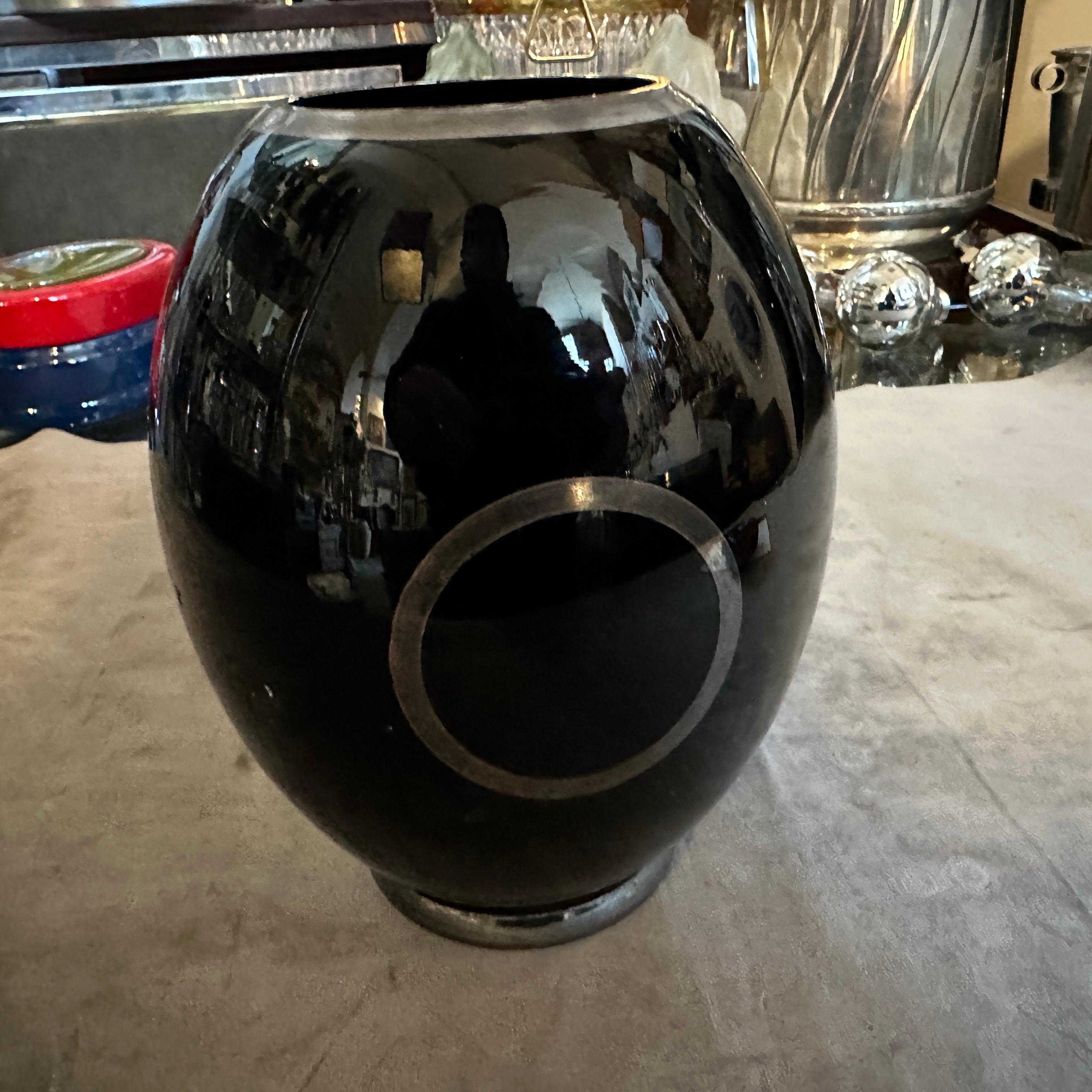 Vaso francese in vetro nero, argento e rosa Art Deco anni '30 in vendita 3