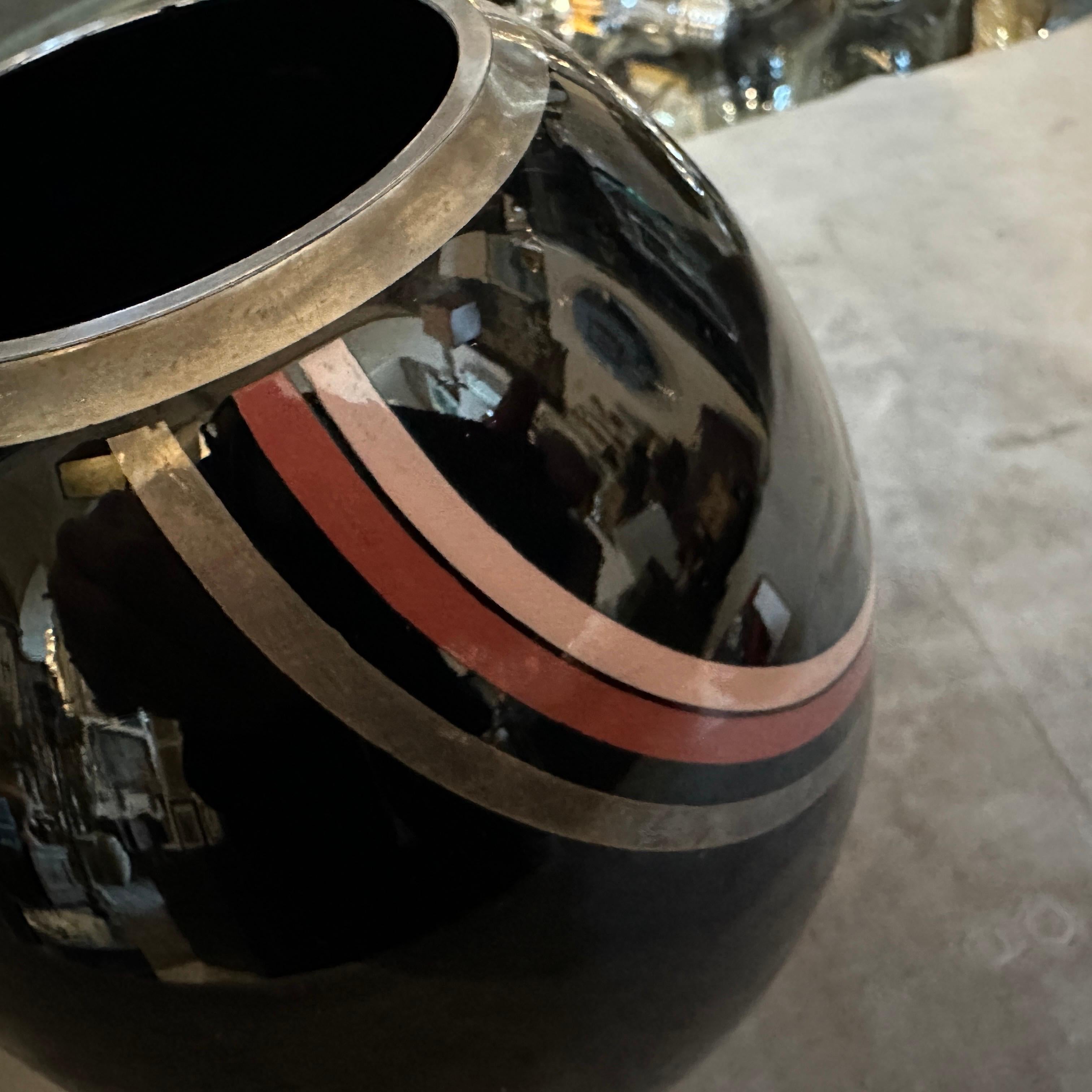 Vaso francese in vetro nero, argento e rosa Art Deco anni '30 in vendita 6