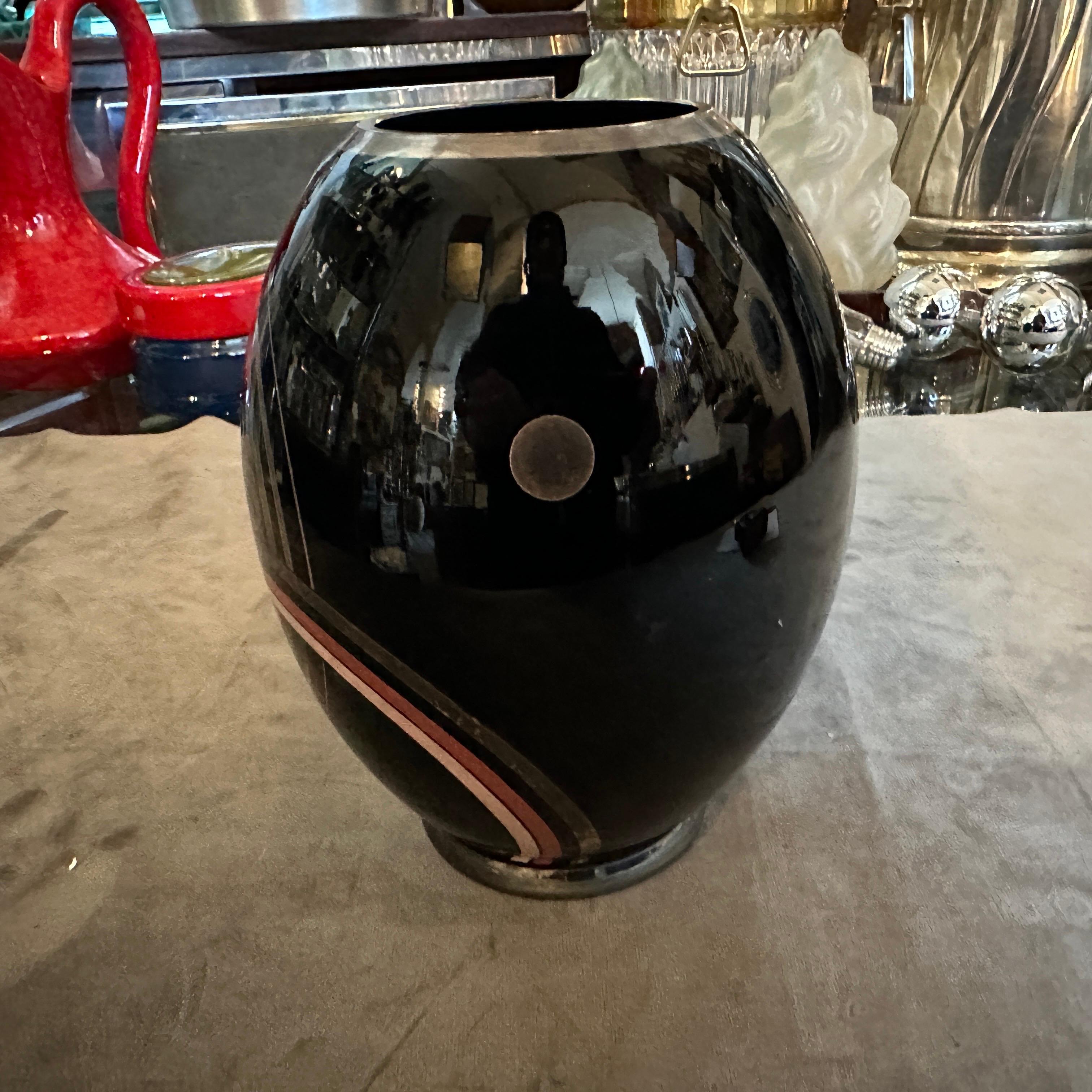 Vaso francese in vetro nero, argento e rosa Art Deco anni '30 in vendita 7