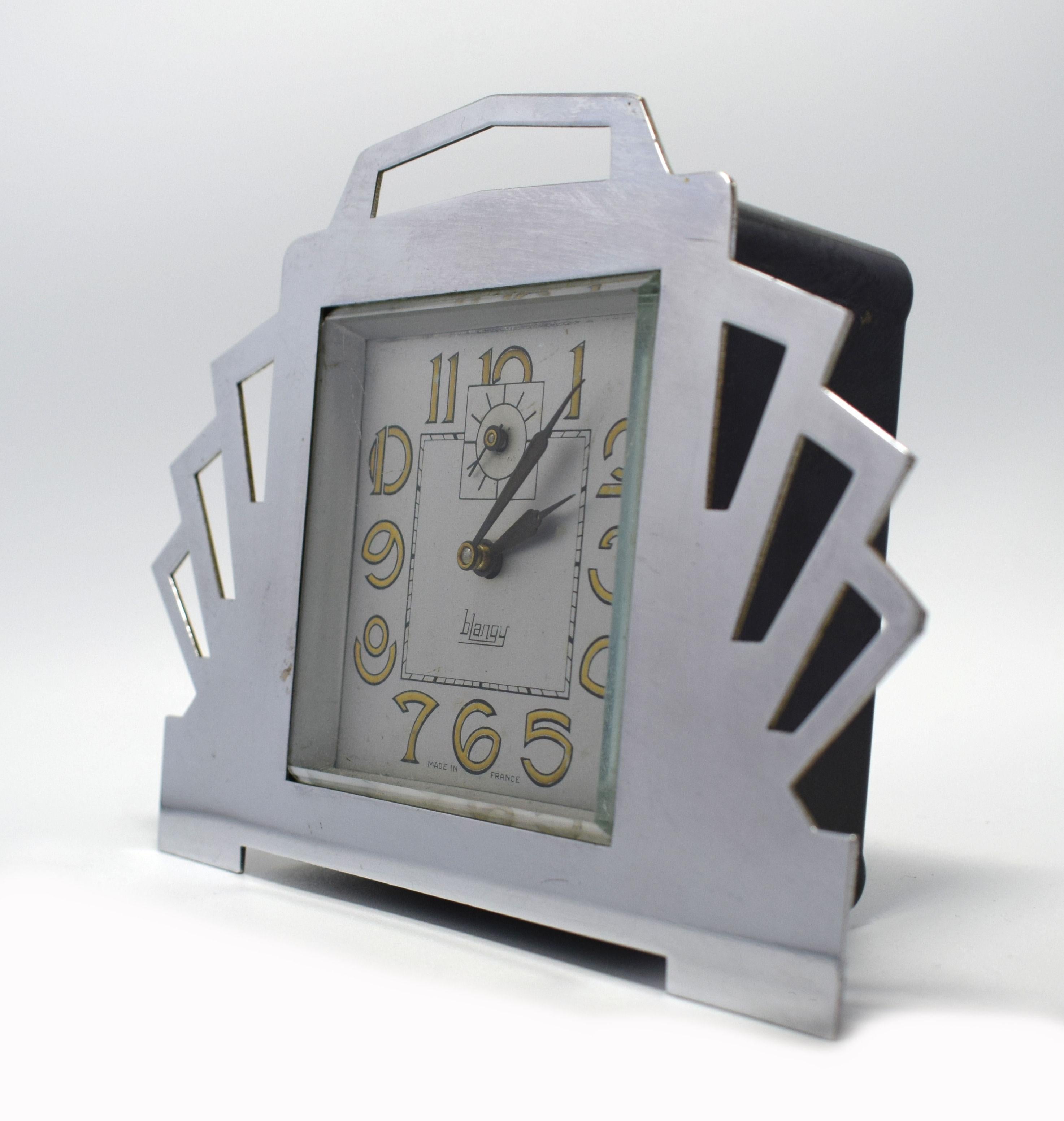 French 1930s Art Deco Blangy Chrome Desk Clock