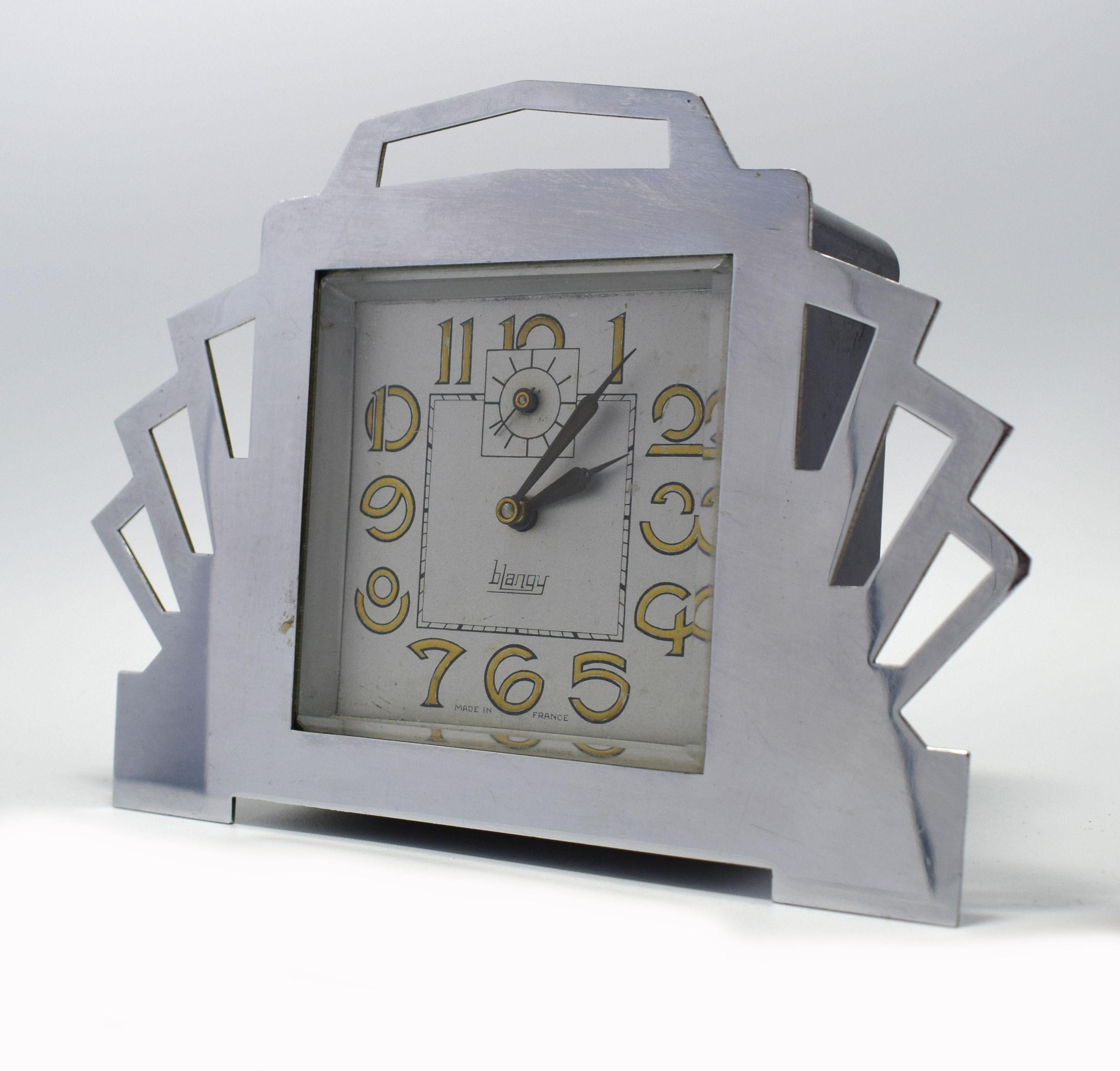 1930s Art Deco Blangy Chrome Desk Clock In Good Condition In Devon, England