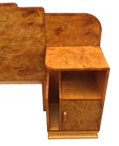 1930s Art Deco Blonde Walnut English King-Size Bed