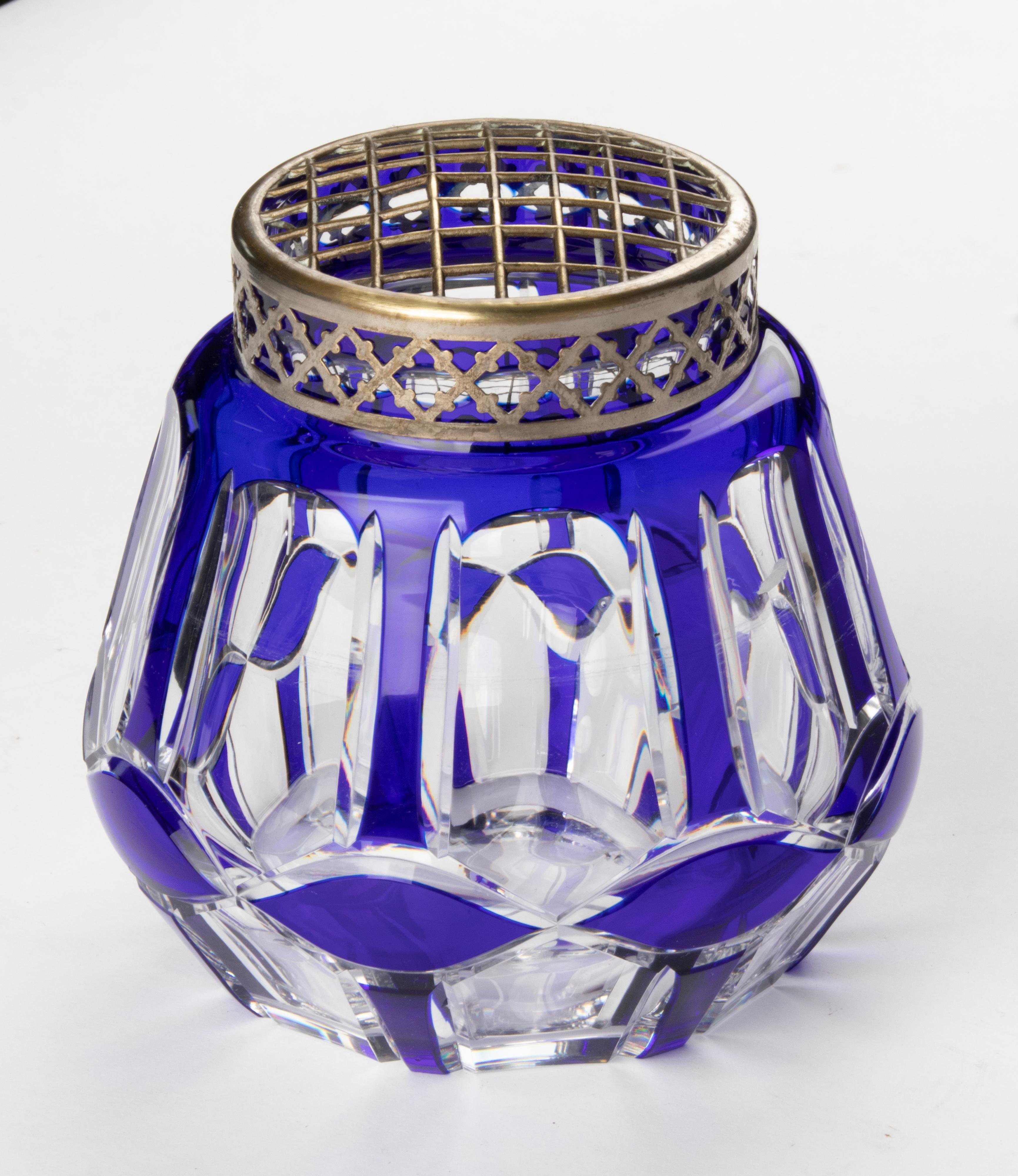 Hand-Crafted 1930's Art Deco Blue Crystal Vase 'Pick-Fleur' Made by Val Saint Lambert For Sale