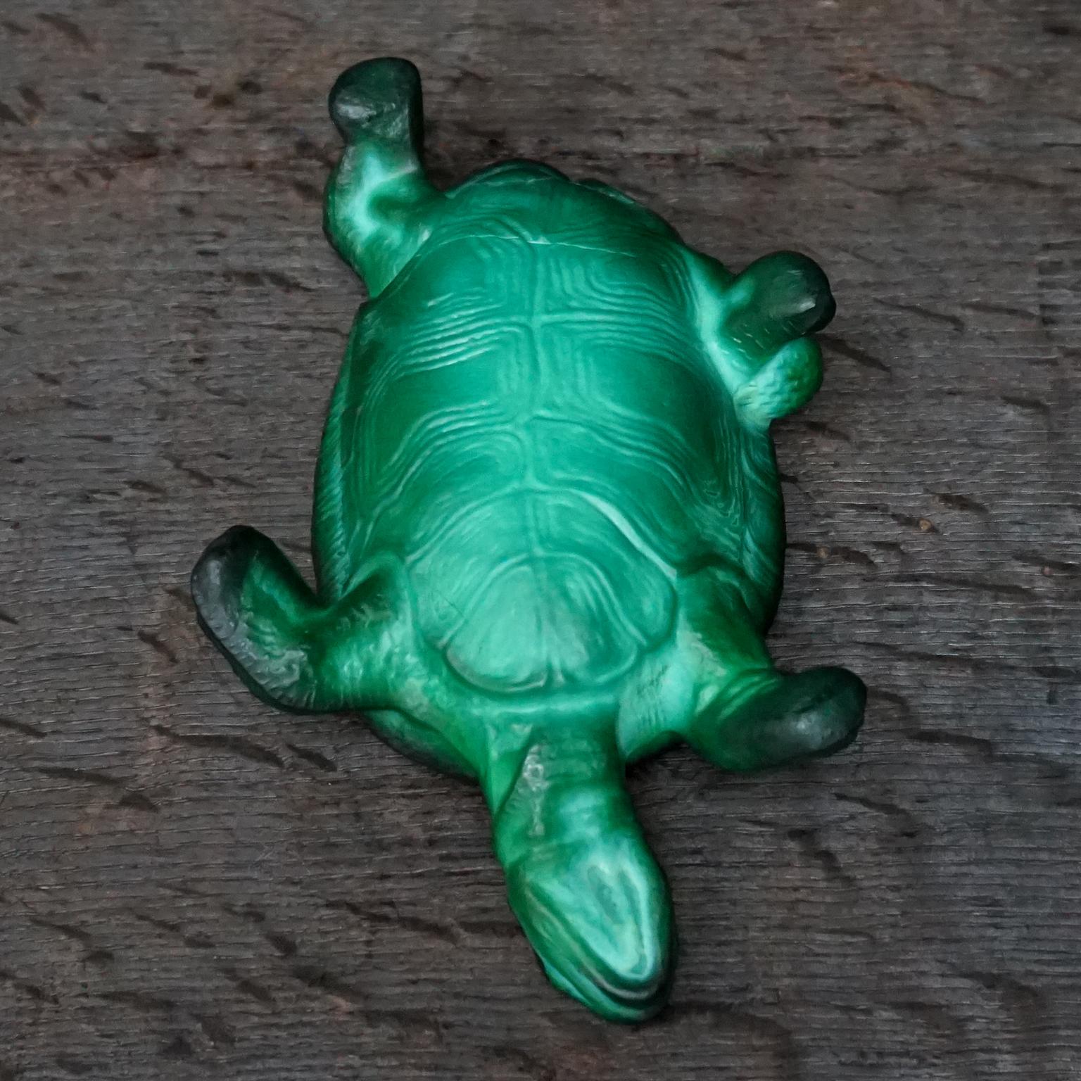 1930s Art Deco Bohemian Schlevogt, Petrucci Malachite Glass Turtle Trinket Dish 2