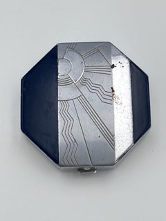 Compatto per il trucco Octogonal da donna Art Deco 1930 Bonjour Navy con specchio e soffietto