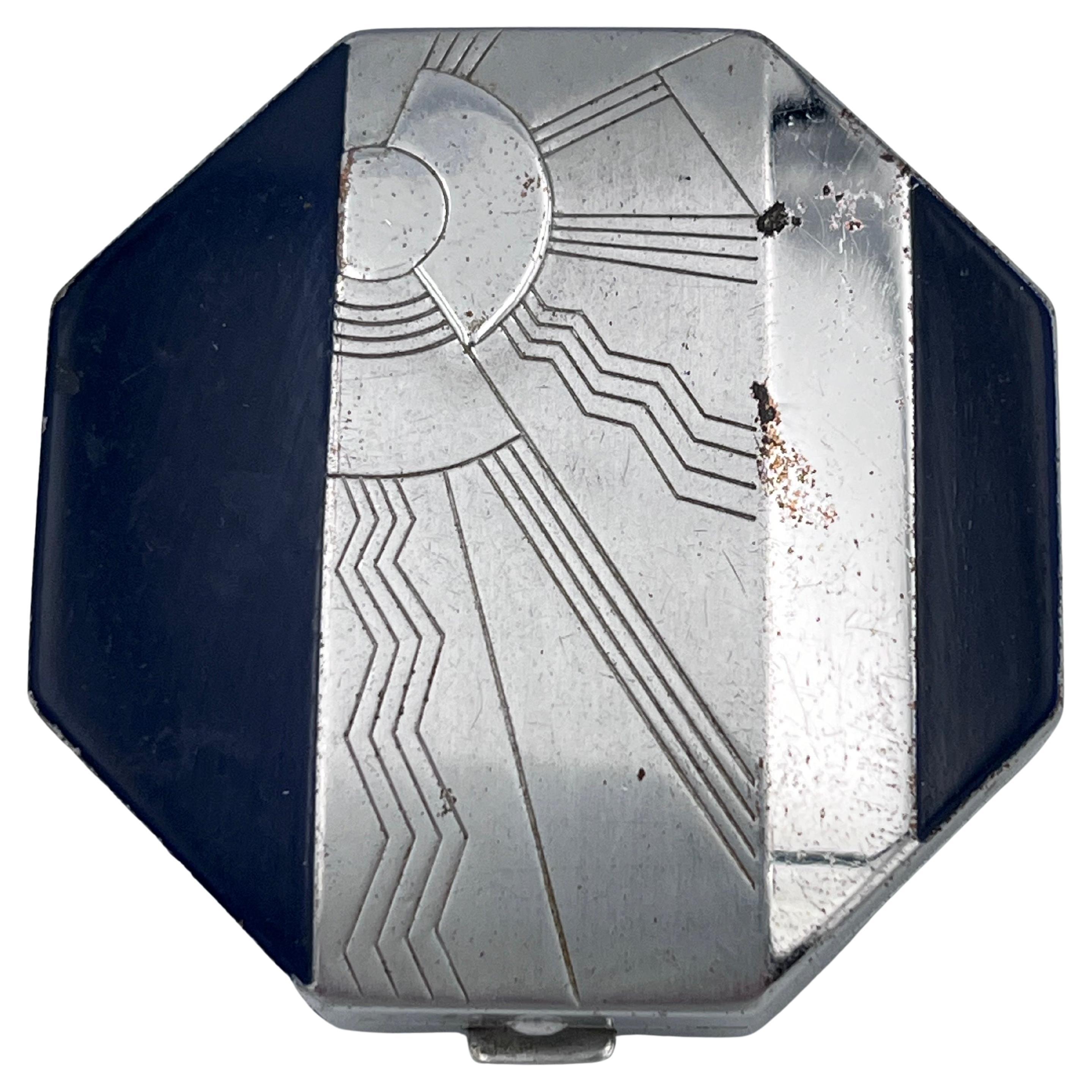 Compatto per il trucco Octogonal da donna Art Deco 1930 Bonjour Navy con specchio e soffietto