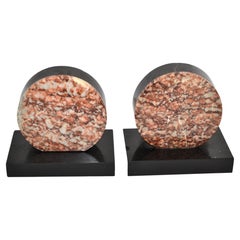 1930s Art Deco Bookends Beige Marble Hand Carved 3 Colors Sphere Rectangle Base