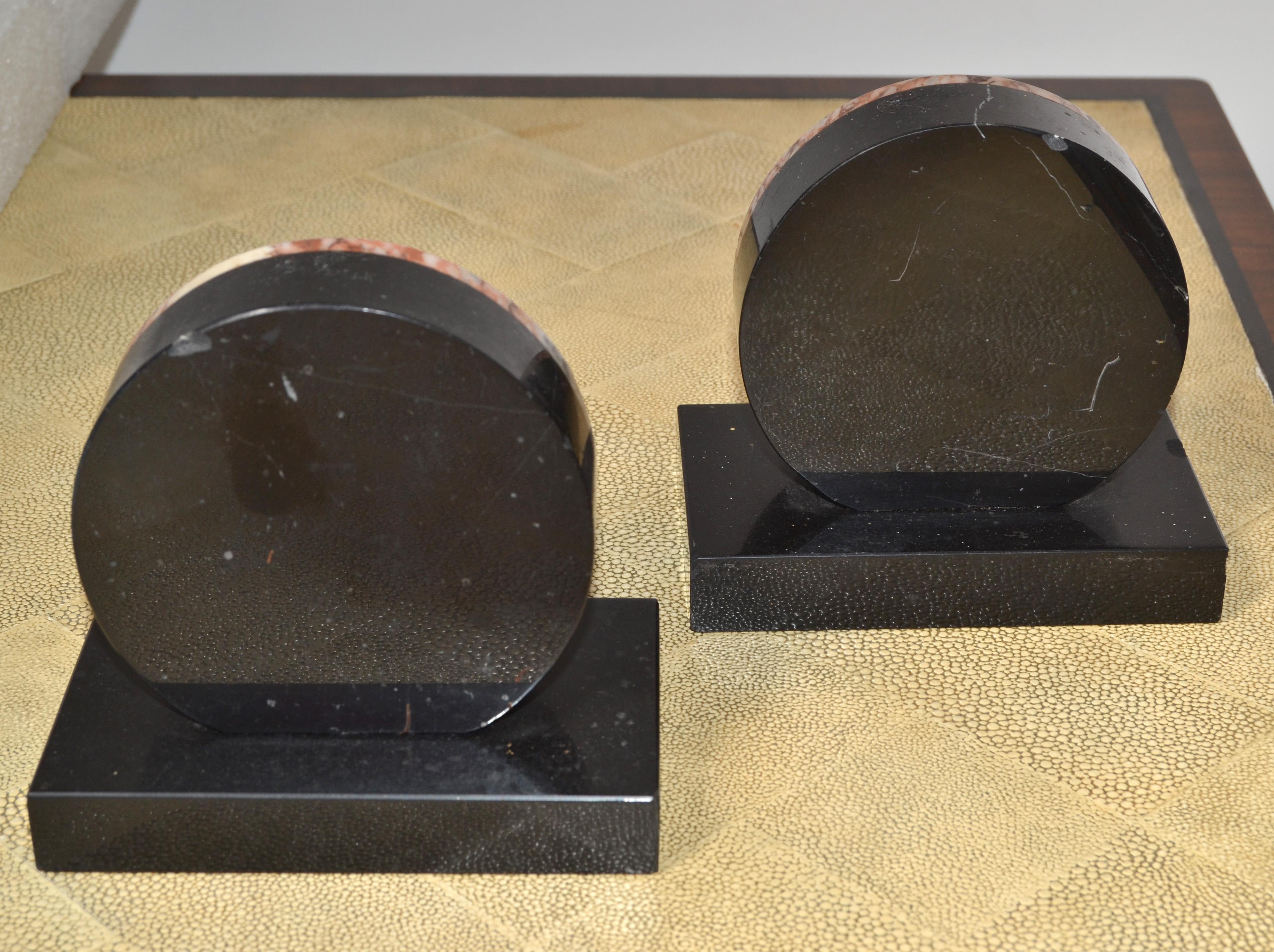 1930s Art Deco Bookends Beige Marble Hand Carved 3 Colors Sphere Rectangle Base For Sale 2