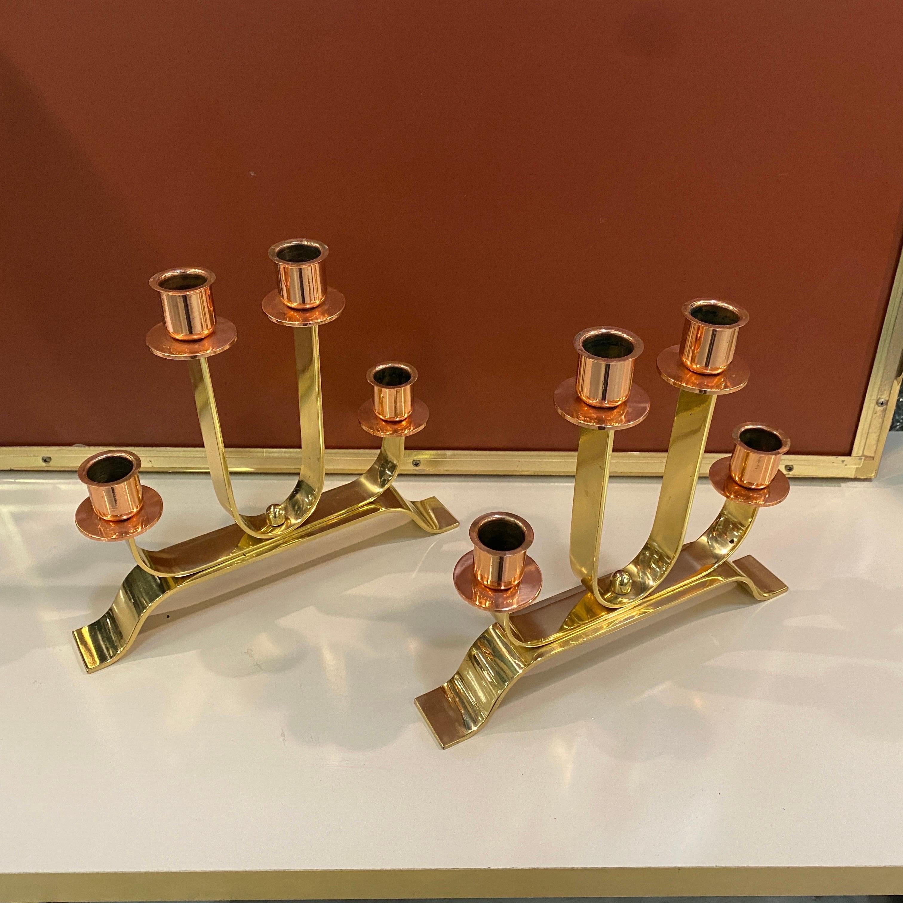 1930s Set of Two Art Deco Brass and Copper Italian Candelabras 2