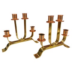 1930s Set of Two Art Deco Brass and Copper Italian Candelabras
