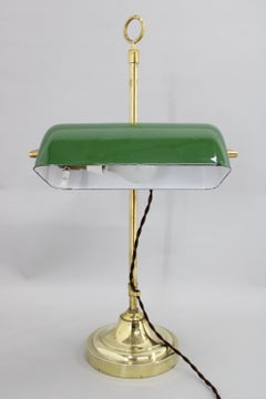 1930s Art Deco Brass  Banker Table Lamp, Czechoslovakia