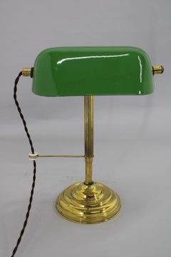 1930s Art Deco Brass  Banker Table Lamp, Czechoslovakia