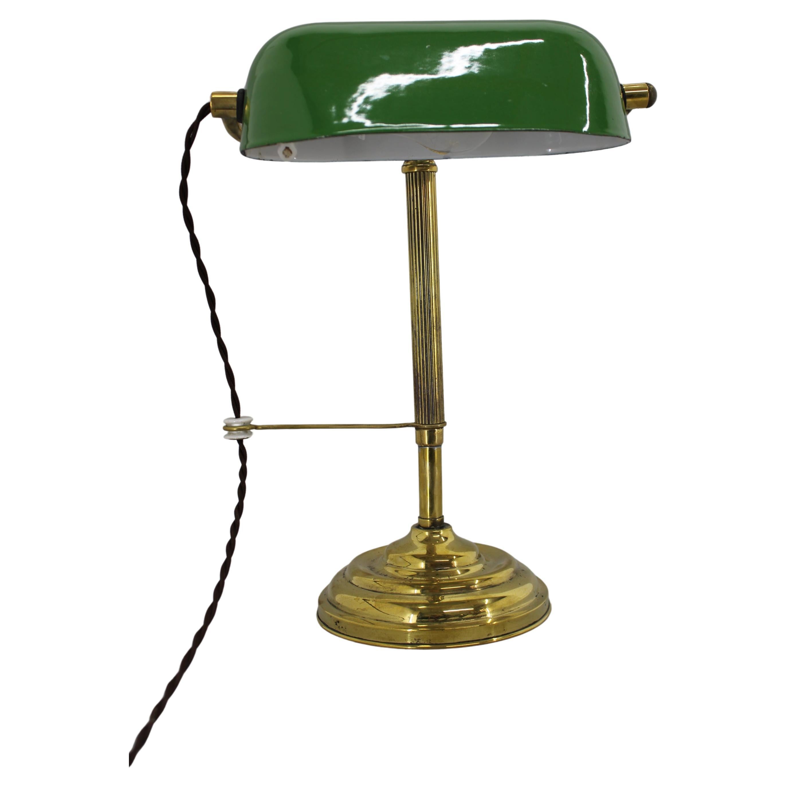 1930s Art Deco Brass  Banker Table Lamp, Czechoslovakia  For Sale
