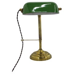 1930s Art Deco Brass  Banker Table Lamp, Czechoslovakia 