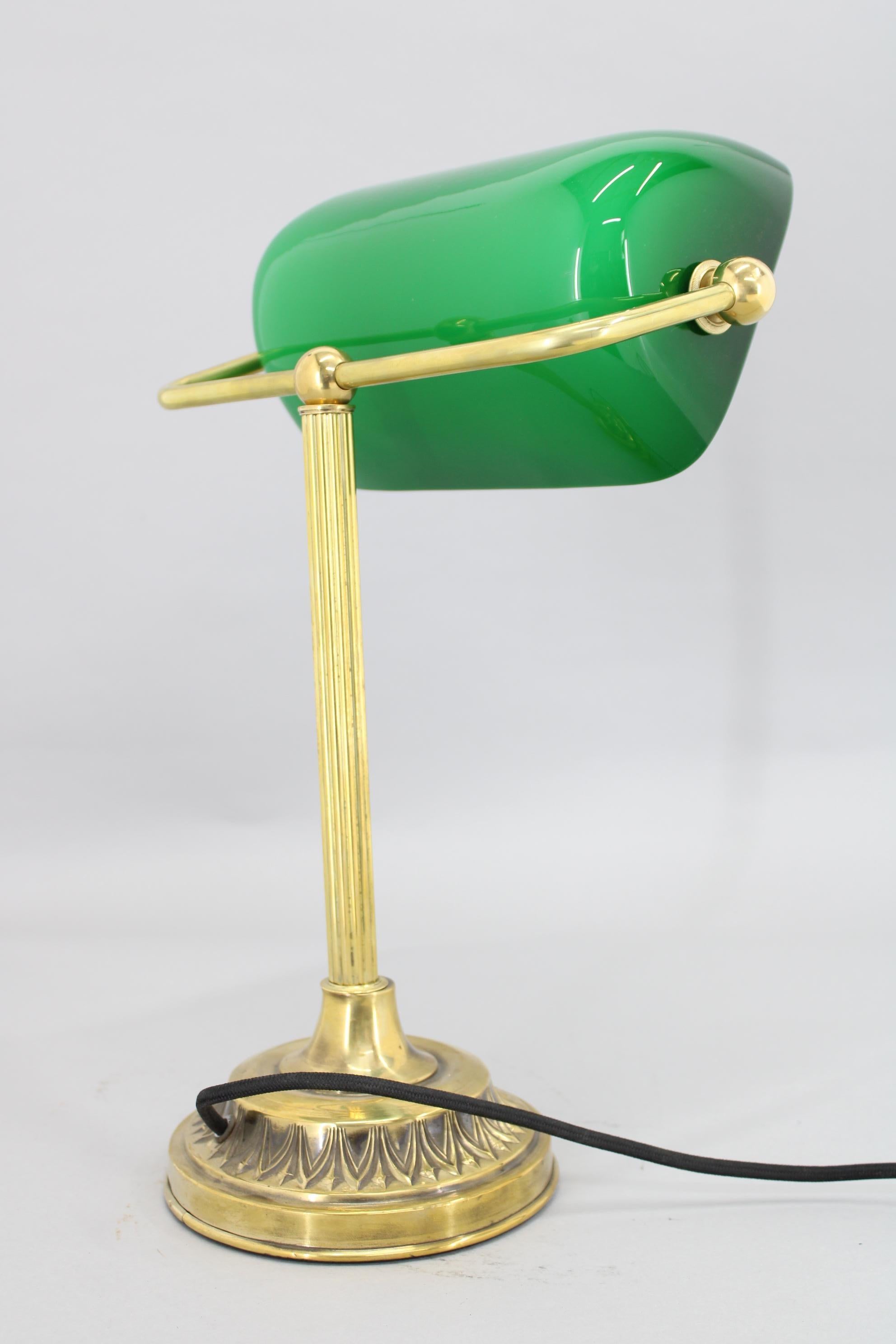 1930s Art Deco Brass  Banker Table Lamp with Glass Shade, Czechoslovakia 6