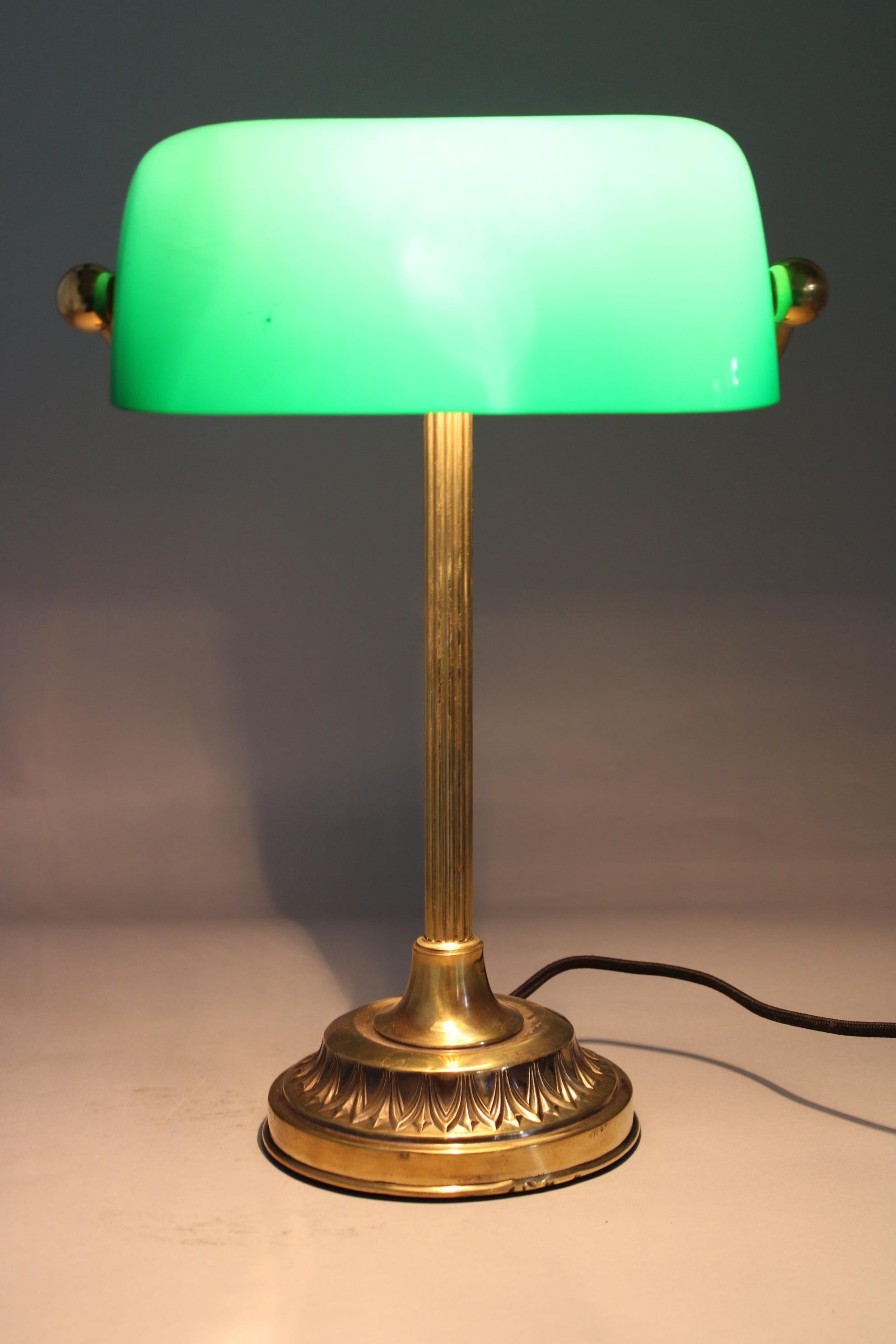 1930s Art Deco Brass  Banker Table Lamp with Glass Shade, Czechoslovakia 11