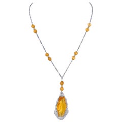 Vintage 1930s Art Deco Bronze Czech Glass Necklace