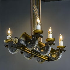 1930s Art Decò Bronze French Chandelier