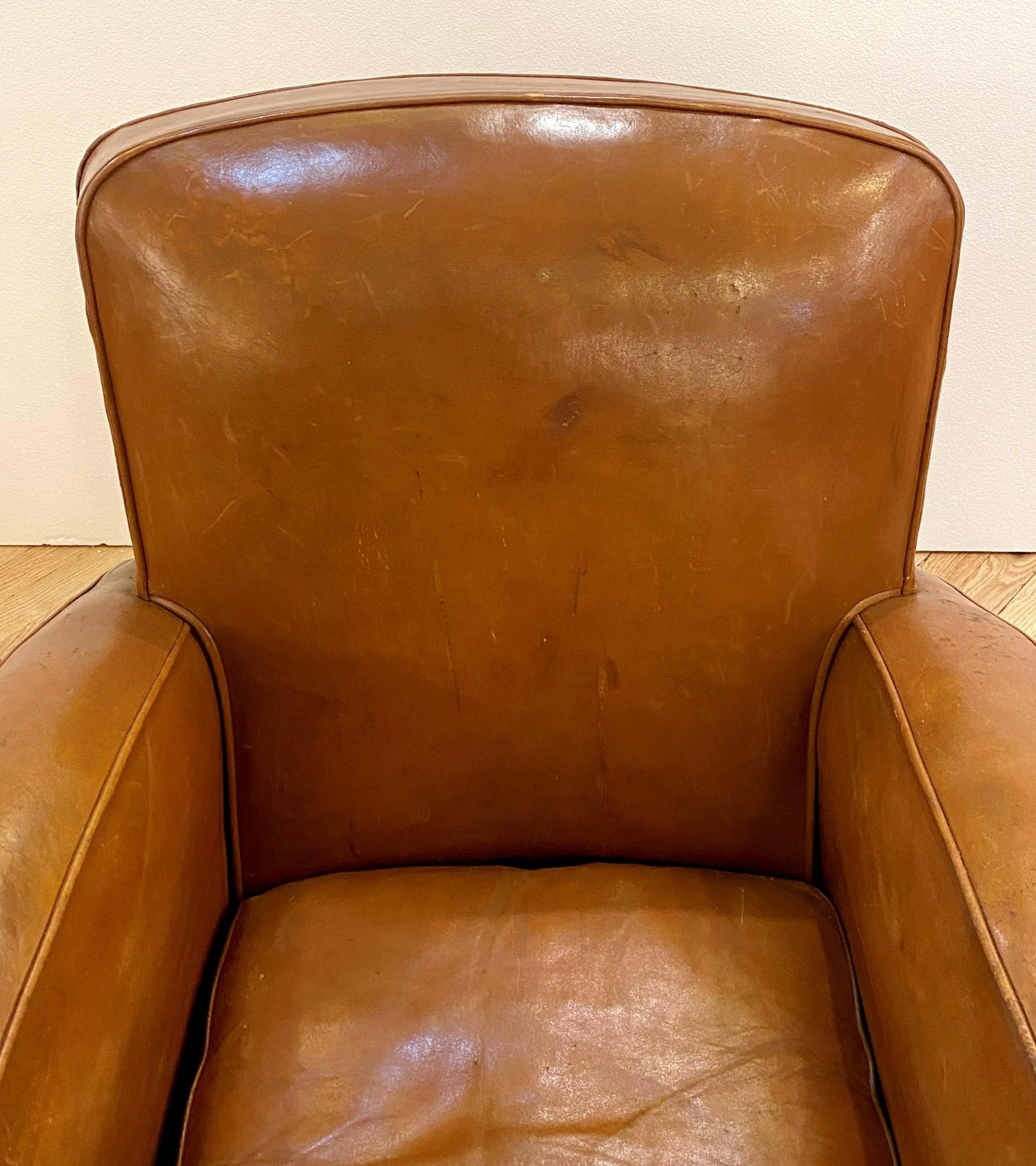 1930s Art Deco Brown Leather French Refurbished Club Chair 5