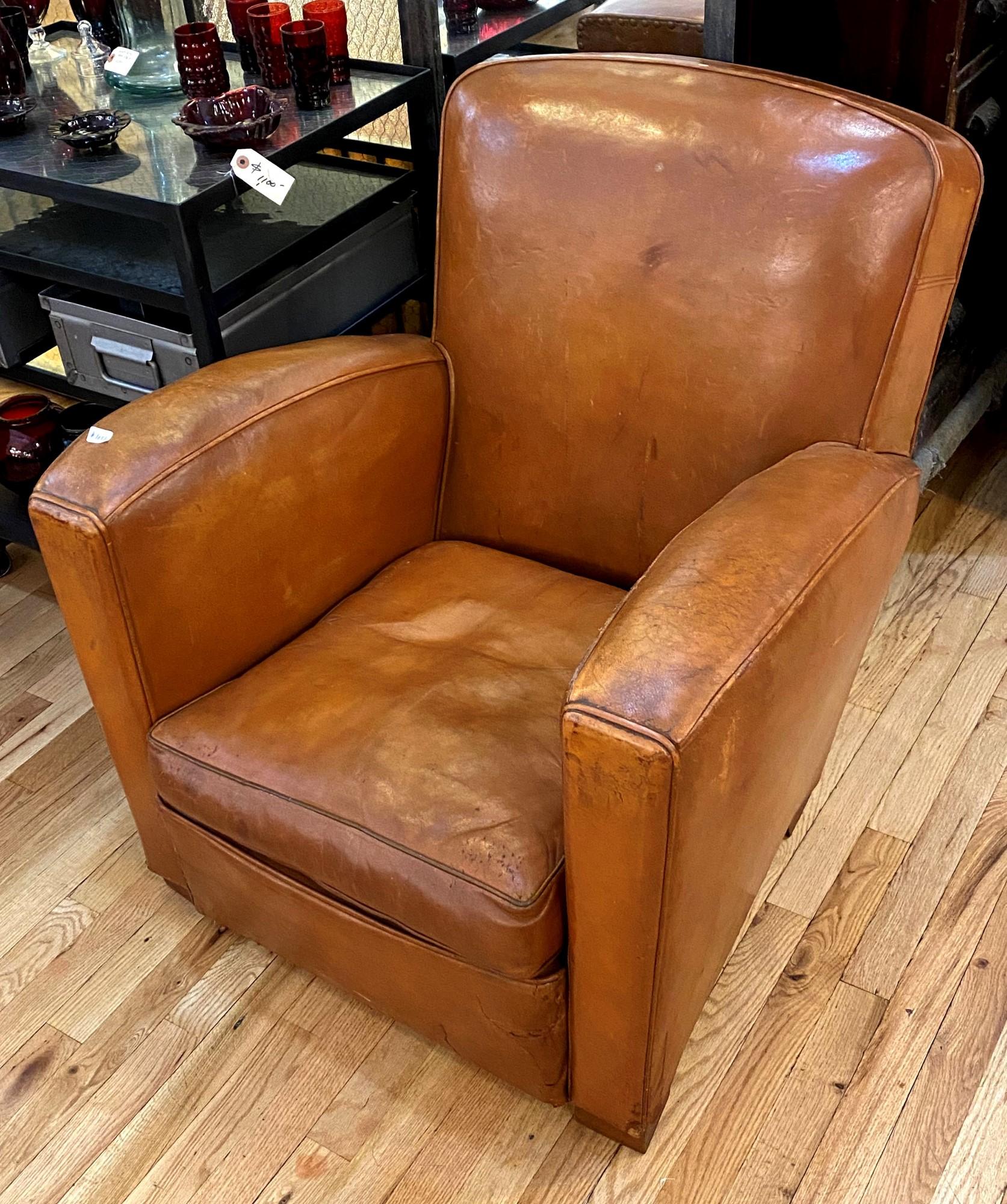 1930s Art Deco Brown Leather French Refurbished Club Chair 6