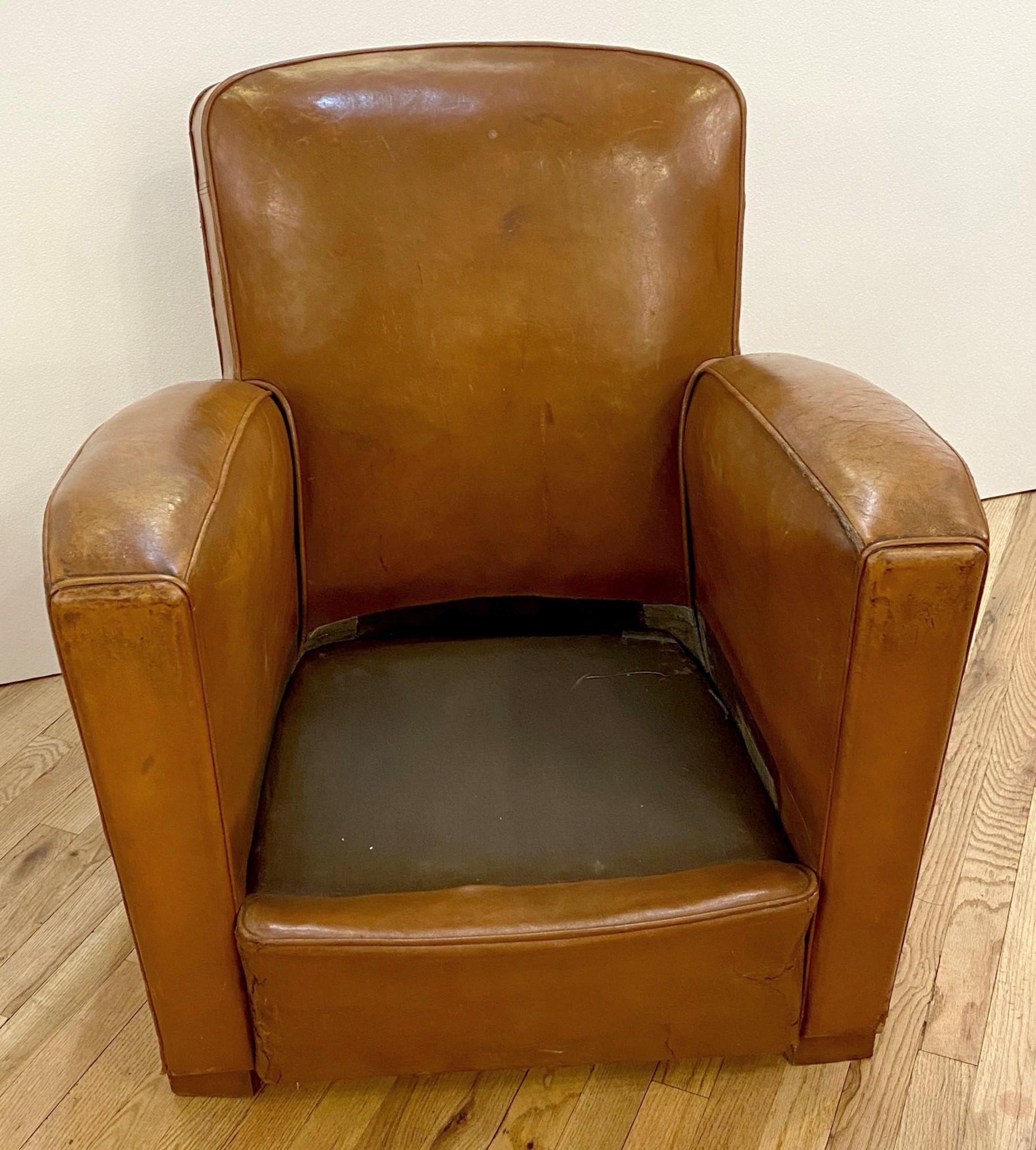 1930s Art Deco Brown Leather French Refurbished Club Chair 3