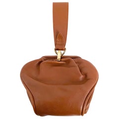 Sac à main en cuir marron Art Déco des années 1930 avec lanière de poignet