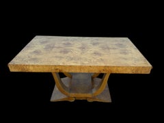 1930s Art Deco Burl Wood Dining Table with Sculptural Base