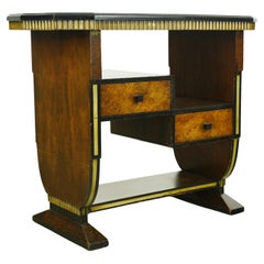 Tavolo consolle Art Deco degli anni '30 in acero sbavato e ottone