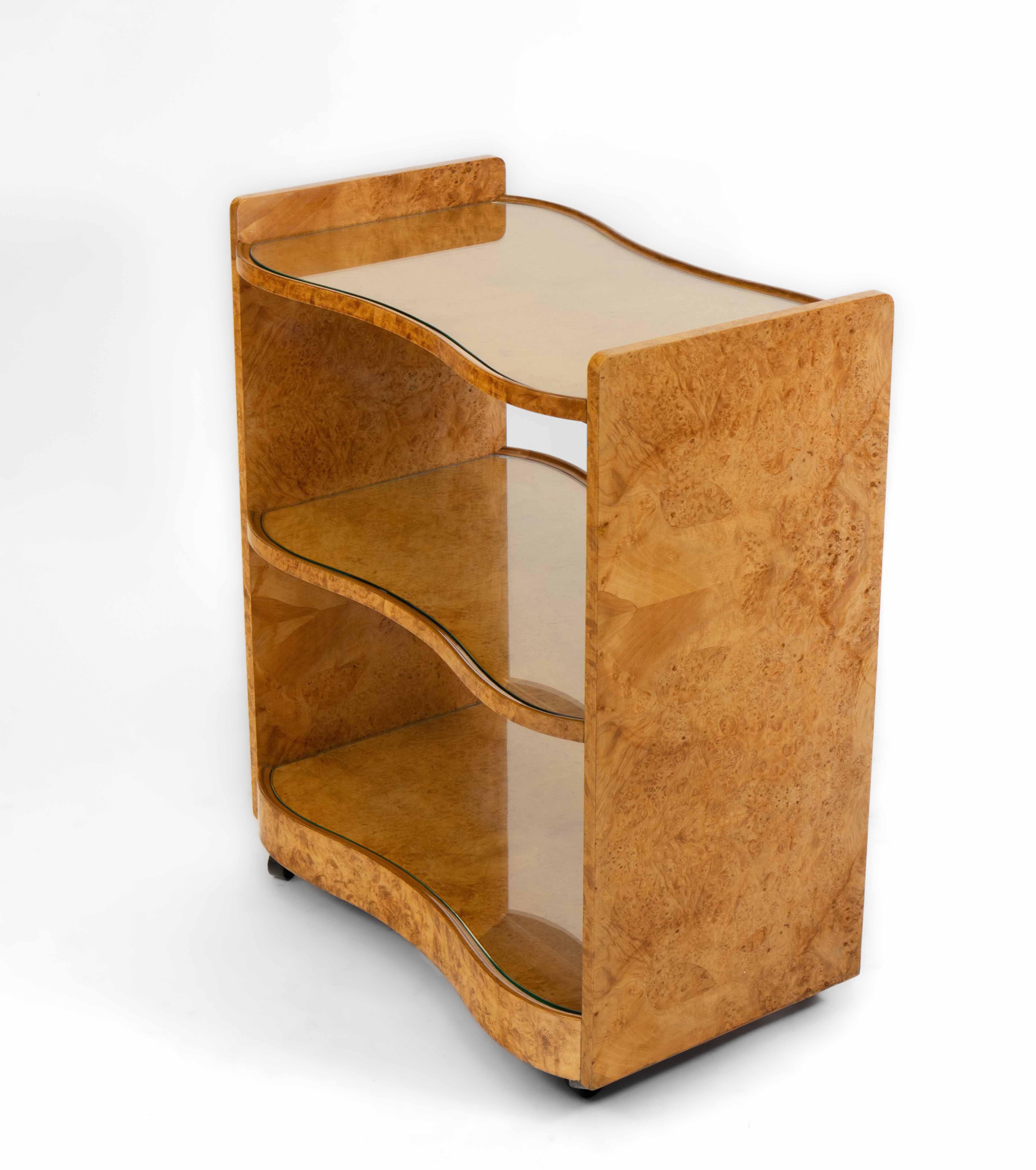 1930’s Art Deco Burr Maple Etagere Drinks Trolley Attributed to H&L Epstein For Sale 4