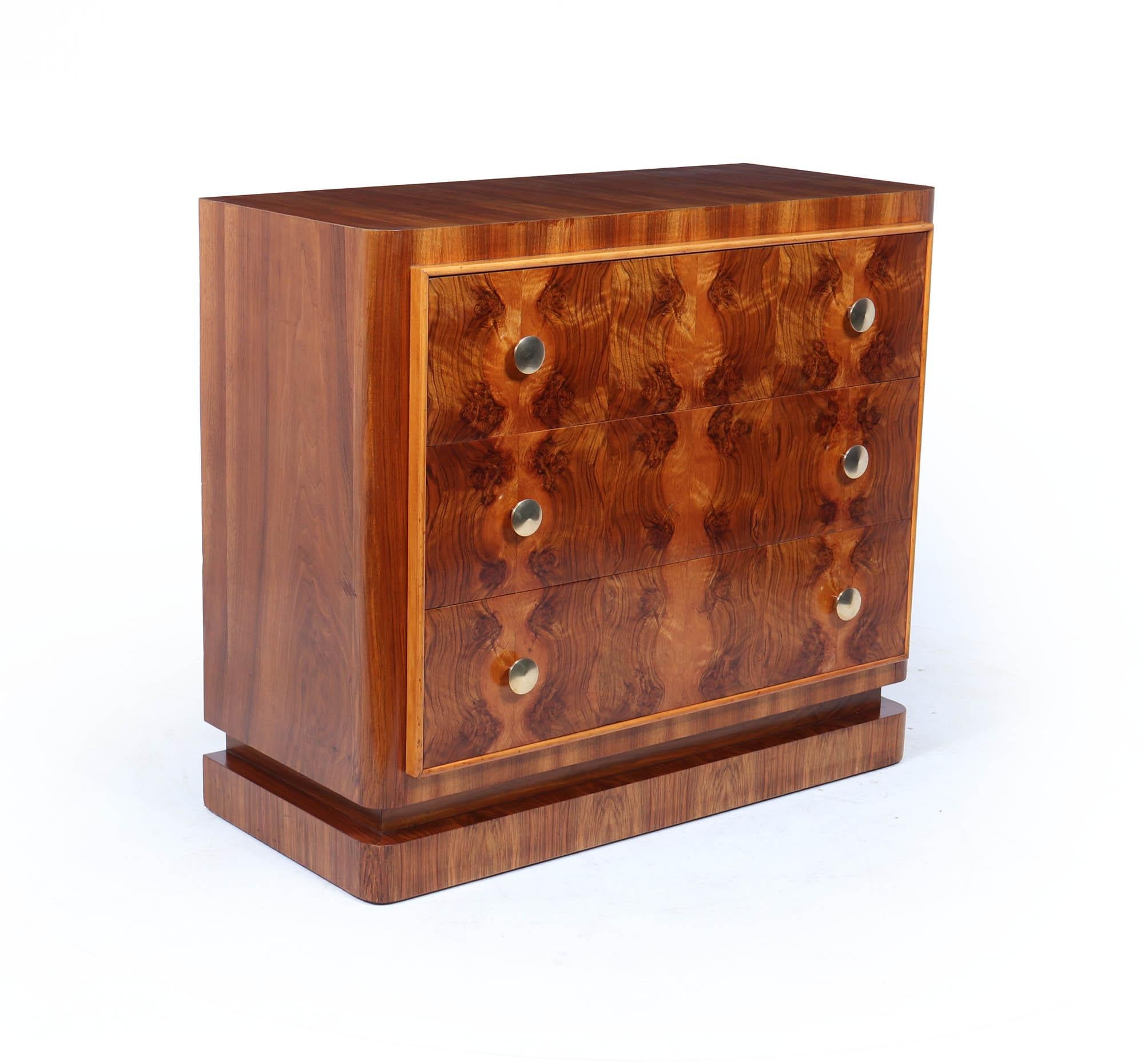 French 1930s Art Deco Burr Walnut Chest of Drawers For Sale