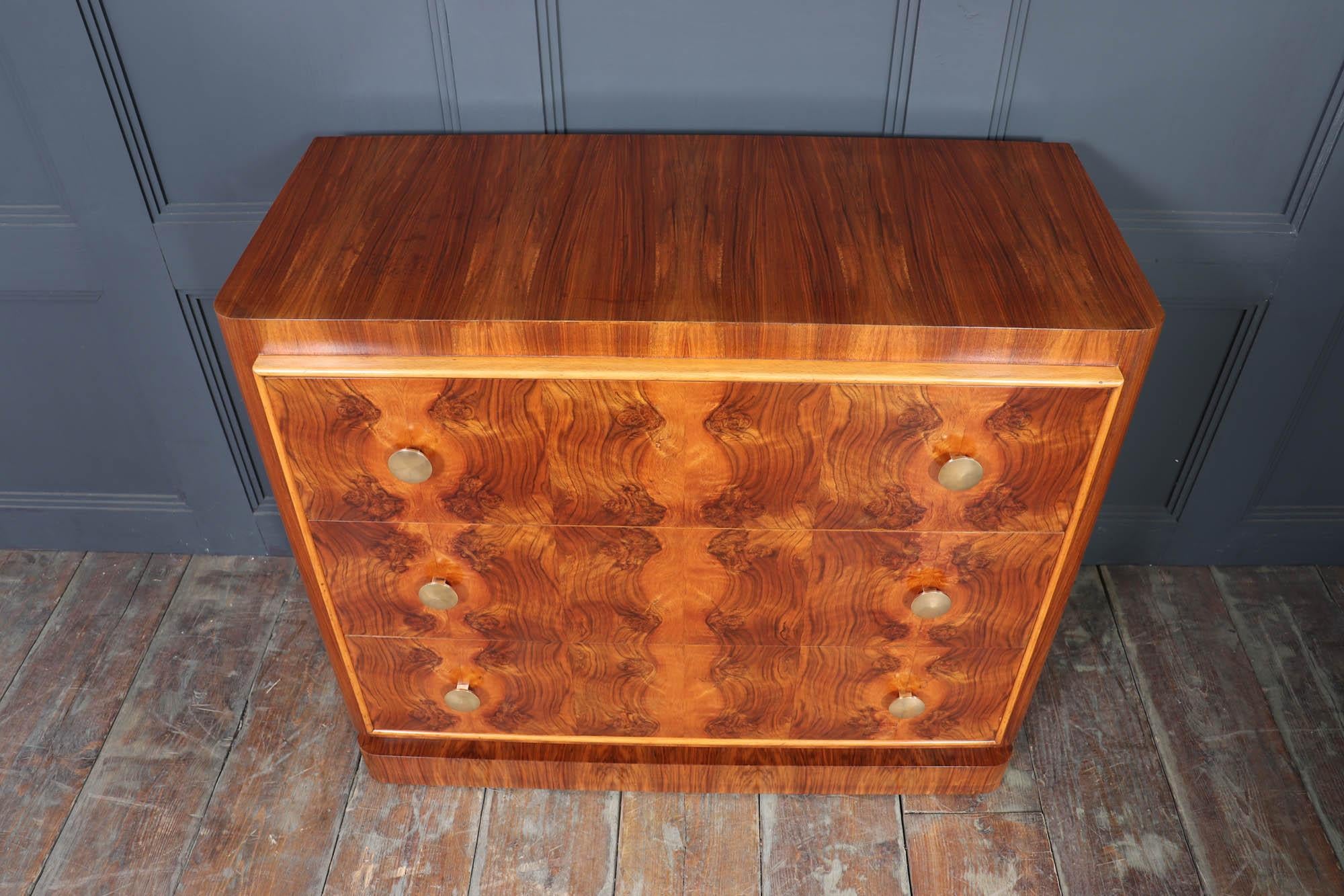 Mid-20th Century 1930s Art Deco Burr Walnut Chest of Drawers For Sale