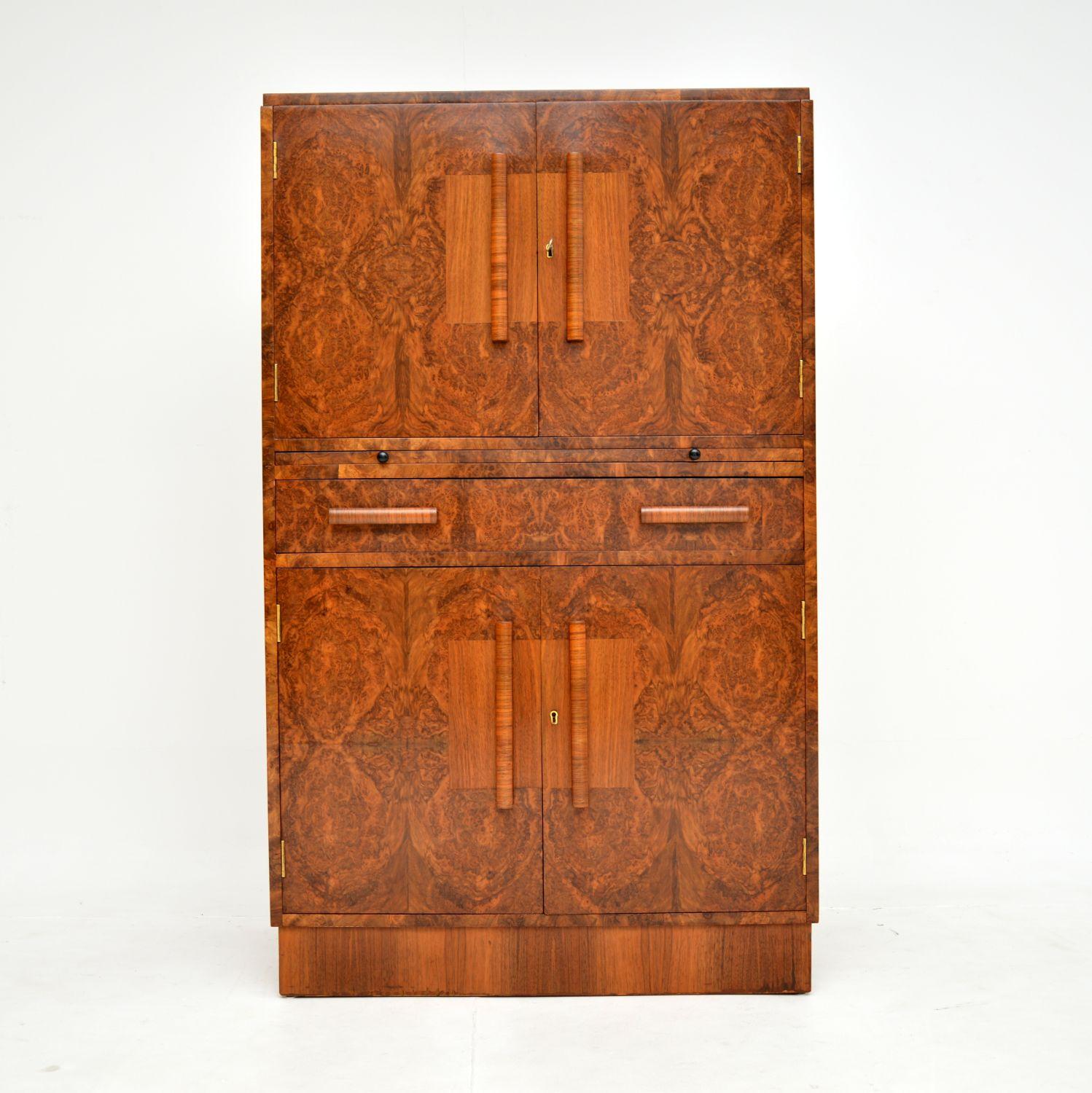 1930's Art Deco Burr Walnut Cocktail Cabinet In Good Condition In London, GB
