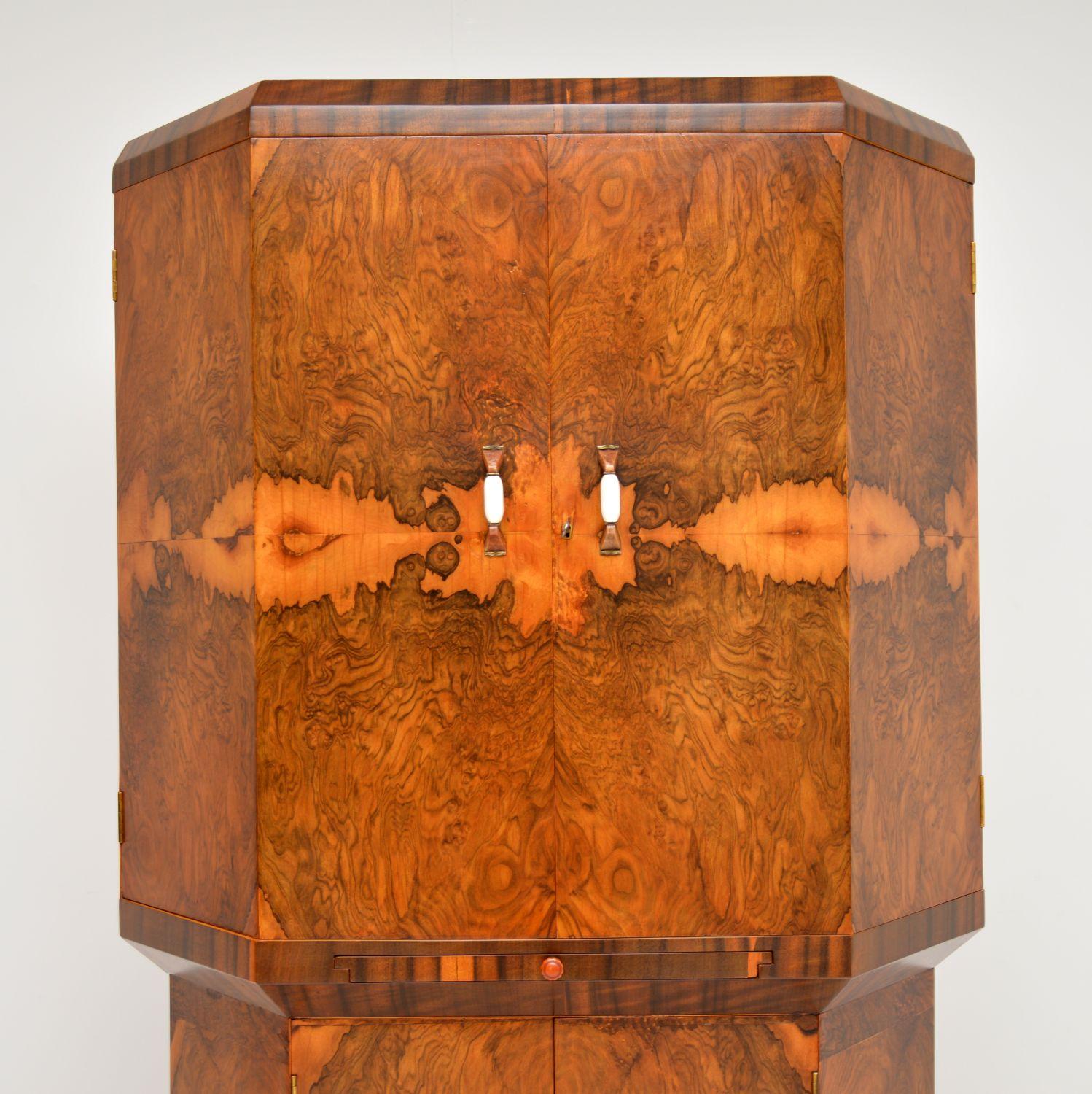 20th Century 1930's Art Deco Burr Walnut Cocktail Drinks Cabinet