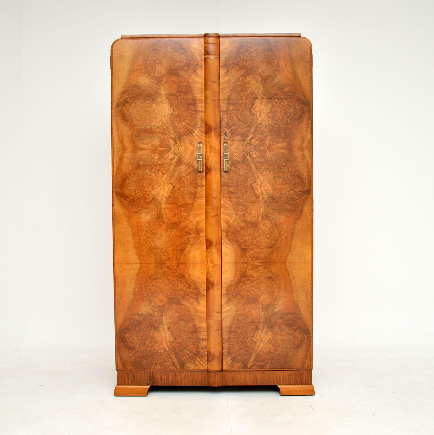 English 1930's Art Deco Burr Walnut Compactum Wardrobe