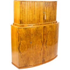 1930s Art Deco Burr Walnut Half Moon Cocktail Bar