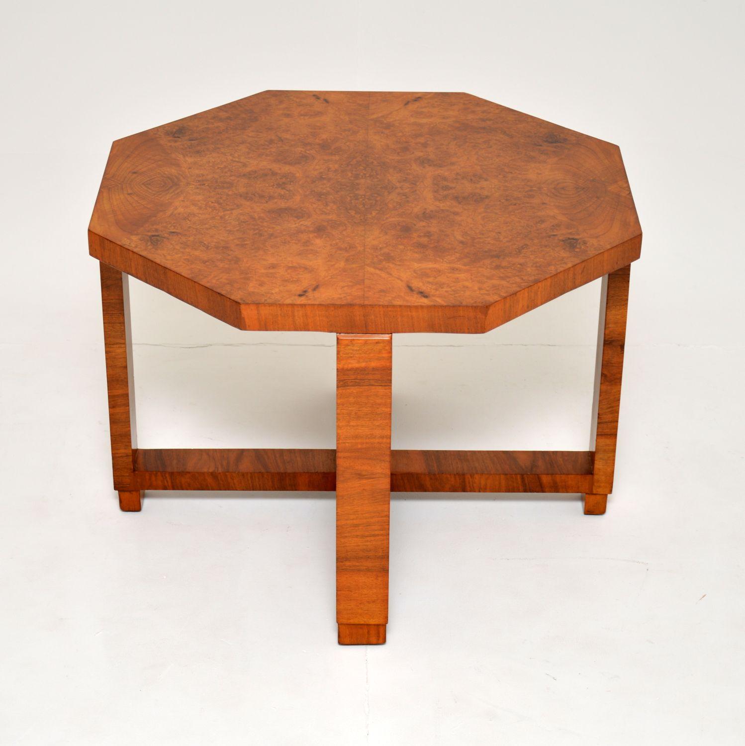 20th Century 1930's Art Deco Burr Walnut Octagonal Coffee Table