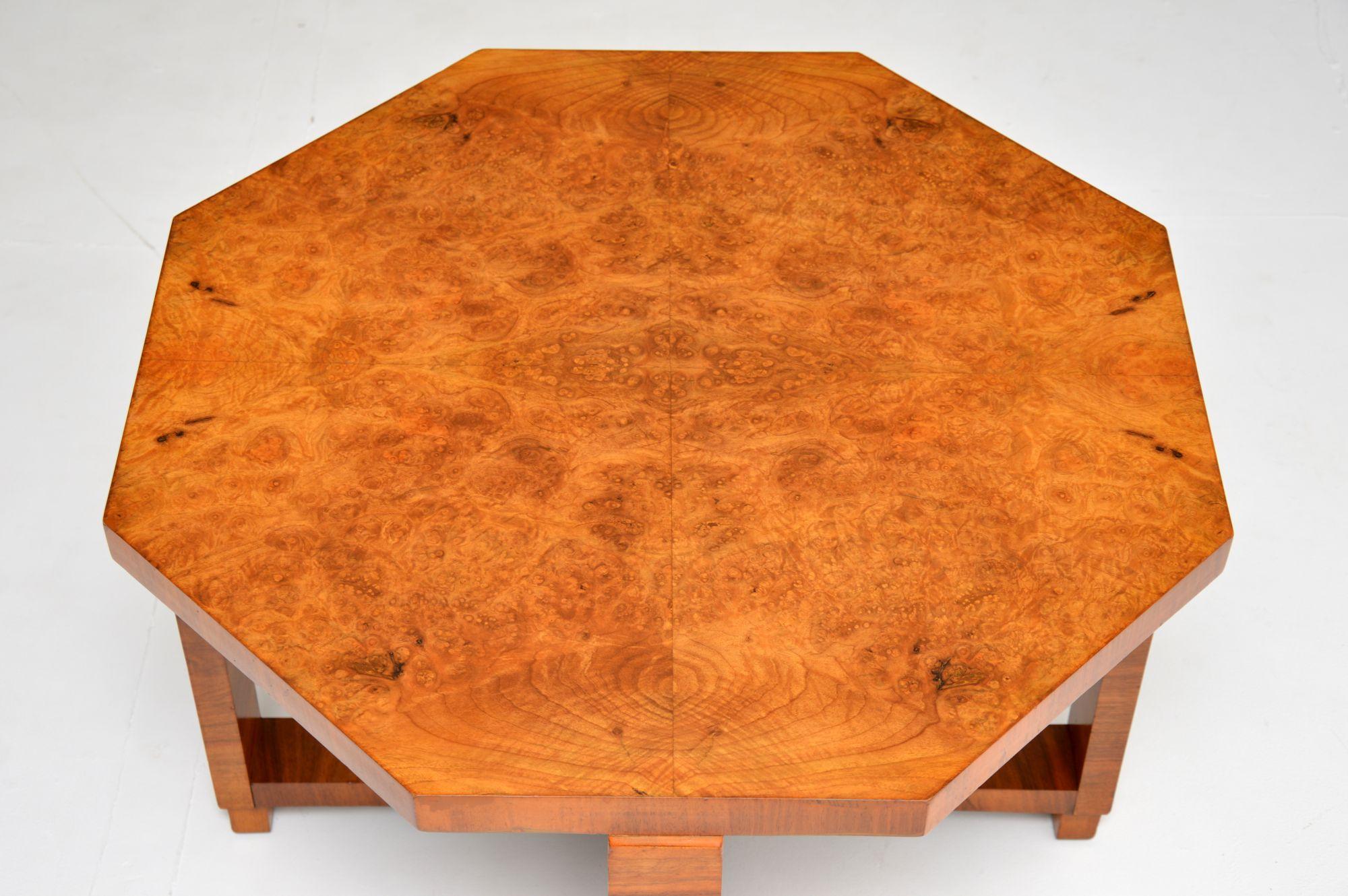 1930's Art Deco Burr Walnut Octagonal Coffee Table 1