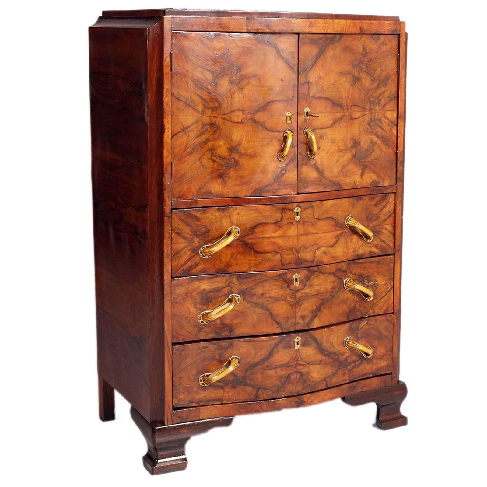 Mid-20th Century 1930s Art Deco Cabinet Dresser in Burl Walnut by Crafts Cantu For Sale