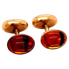 1930s Art Deco Cabochon Citrine Cufflinks in 14 Karat Gold