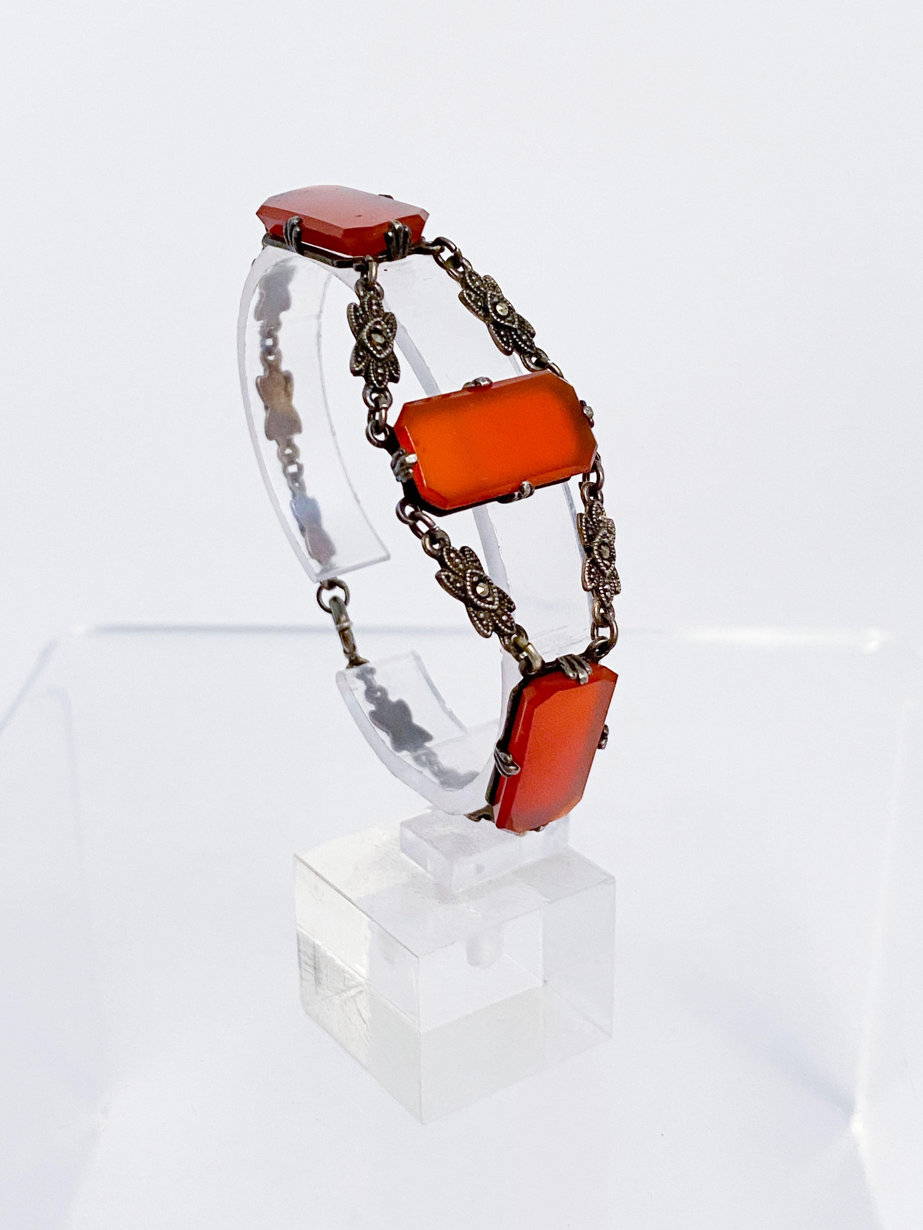 1930s Art Deco Carnelian and Sterling Silver Jewelry Set In Good Condition In San Francisco, CA