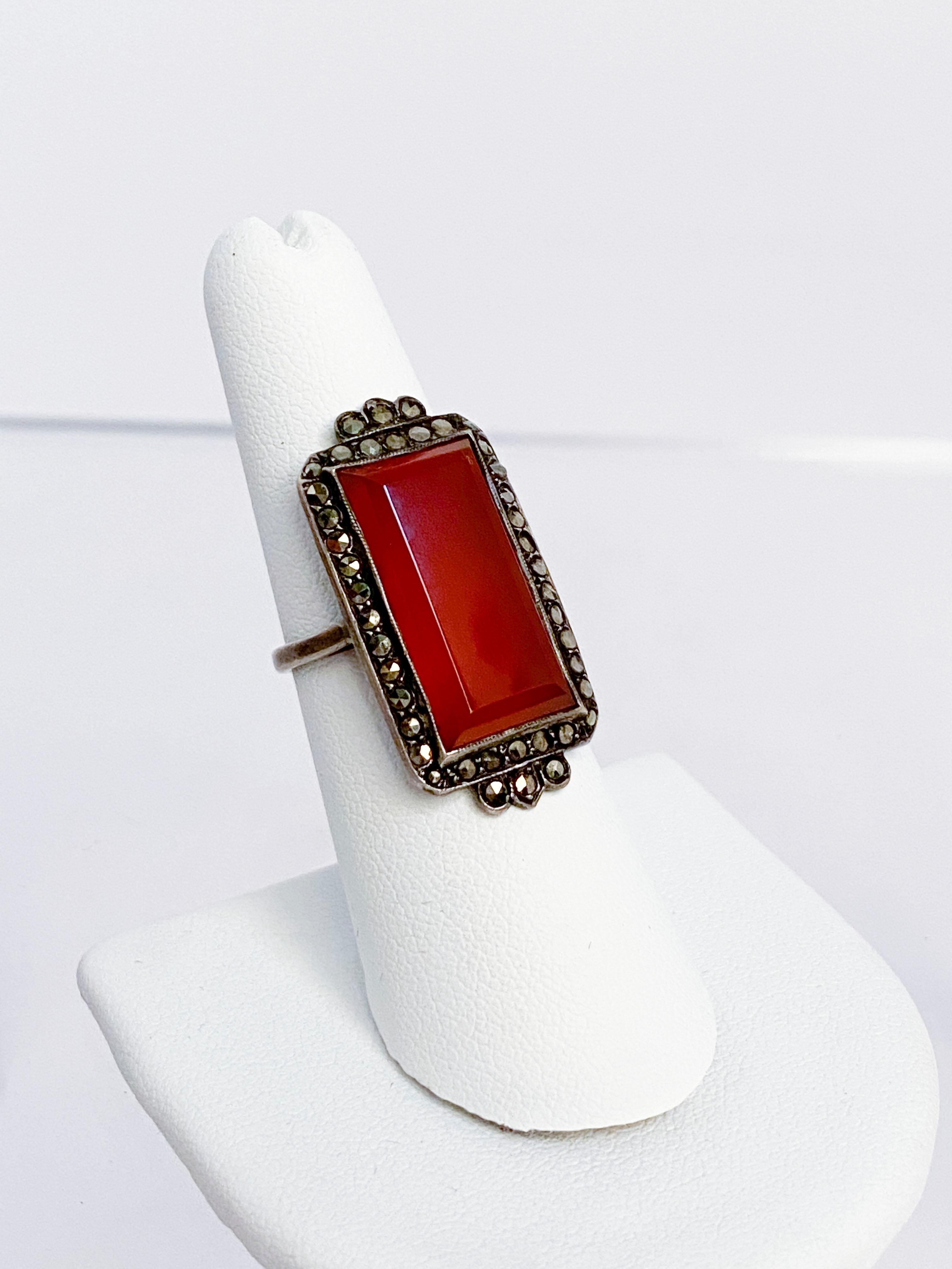 Women's or Men's 1930s Art Deco Carnelian and Sterling Silver Jewelry Set