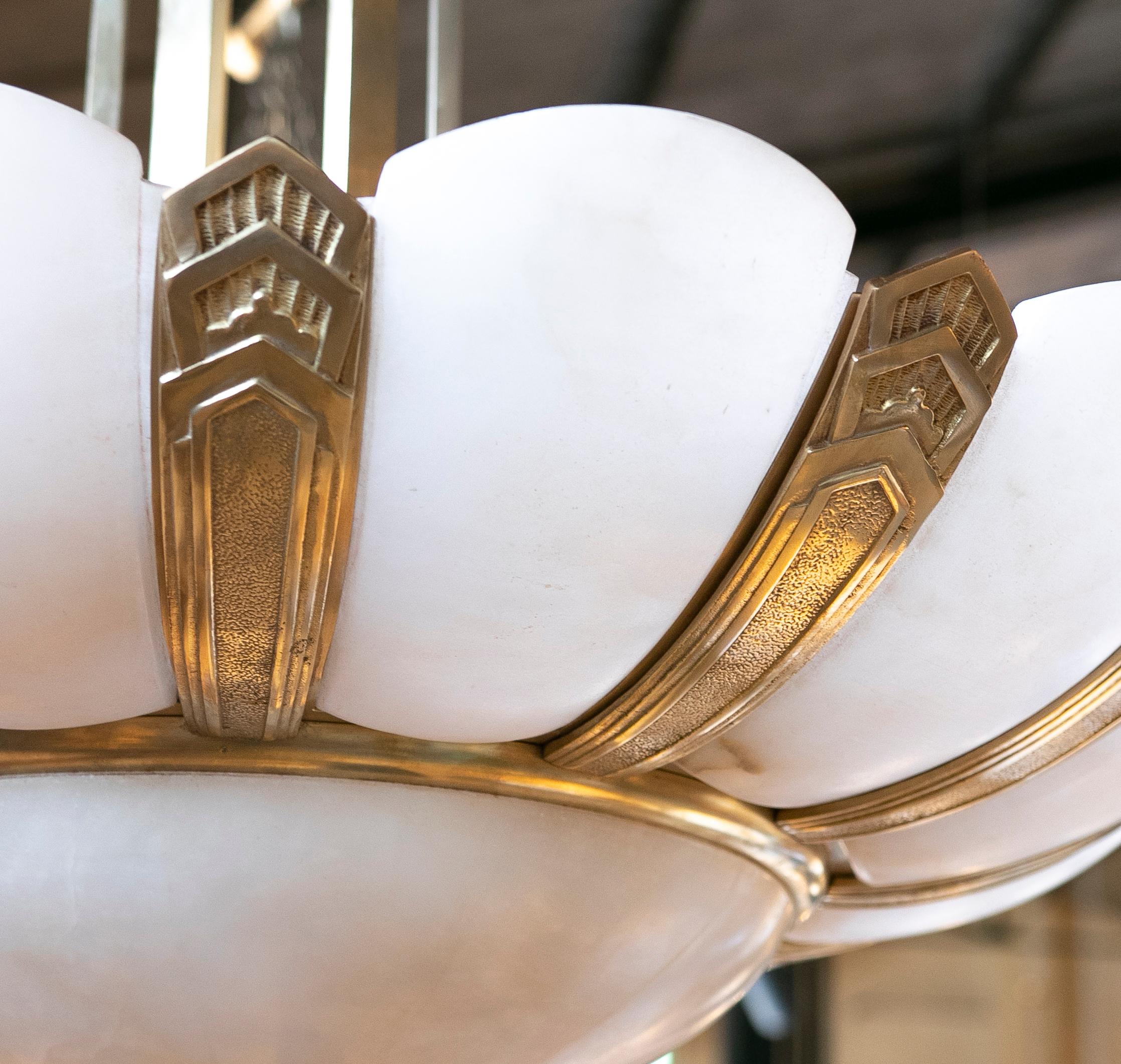  1930s Art Deco Ceiling Lamp in Alabaster and Bronze 8