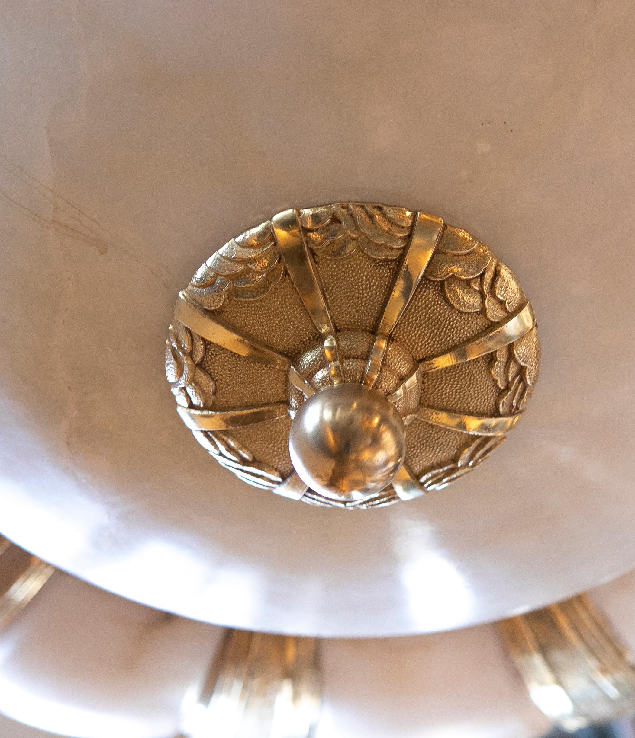  1930s Art Deco Ceiling Lamp in Alabaster and Bronze 9