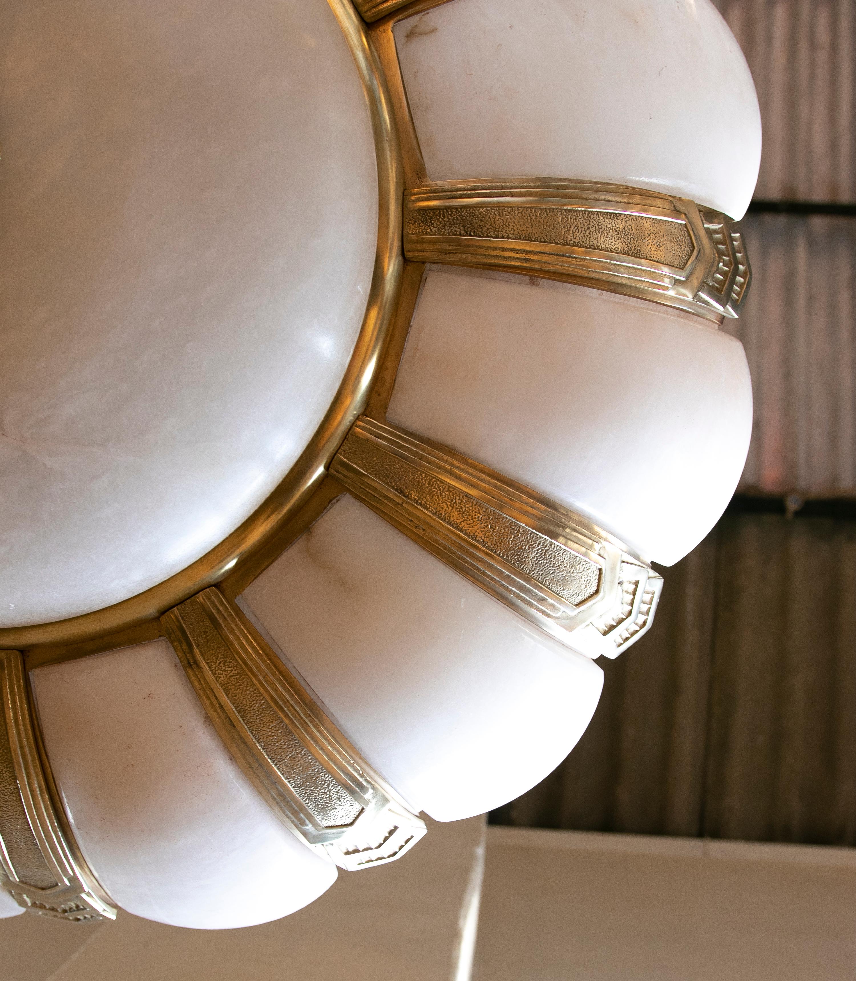  1930s Art Deco Ceiling Lamp in Alabaster and Bronze 4